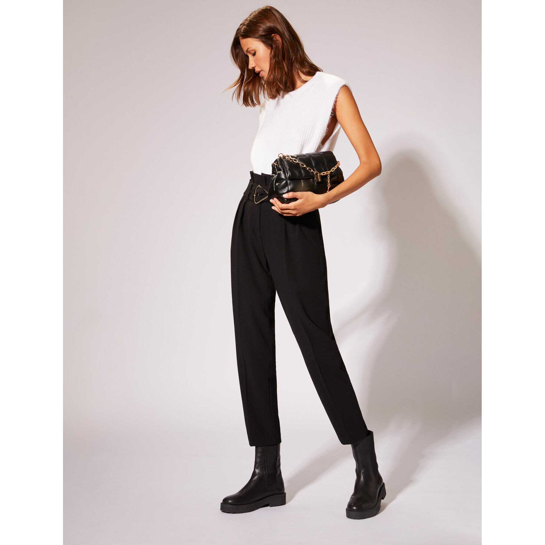 Morgan Pantaloni din material 212-PRING.F Negru Cropped Fit - Pled.ro