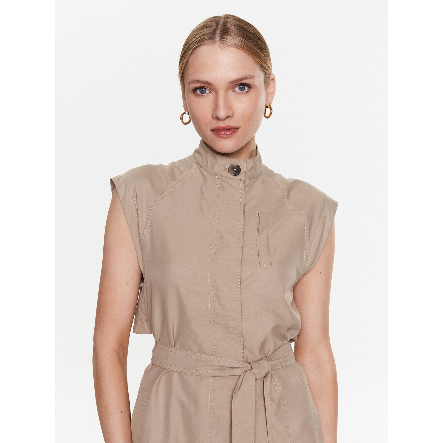 Moss Copenhagen Rochie tip cămașă Carella 17332 Bej Regular Fit - Pled.ro