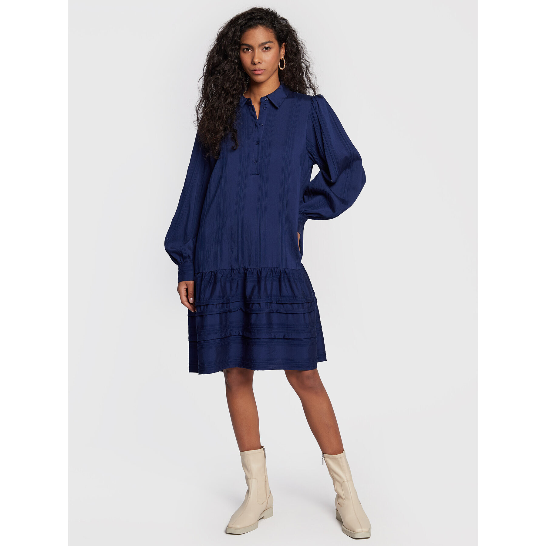 Moss Copenhagen Rochie tip cămașă Renita 17164 Bleumarin Relaxed Fit - Pled.ro