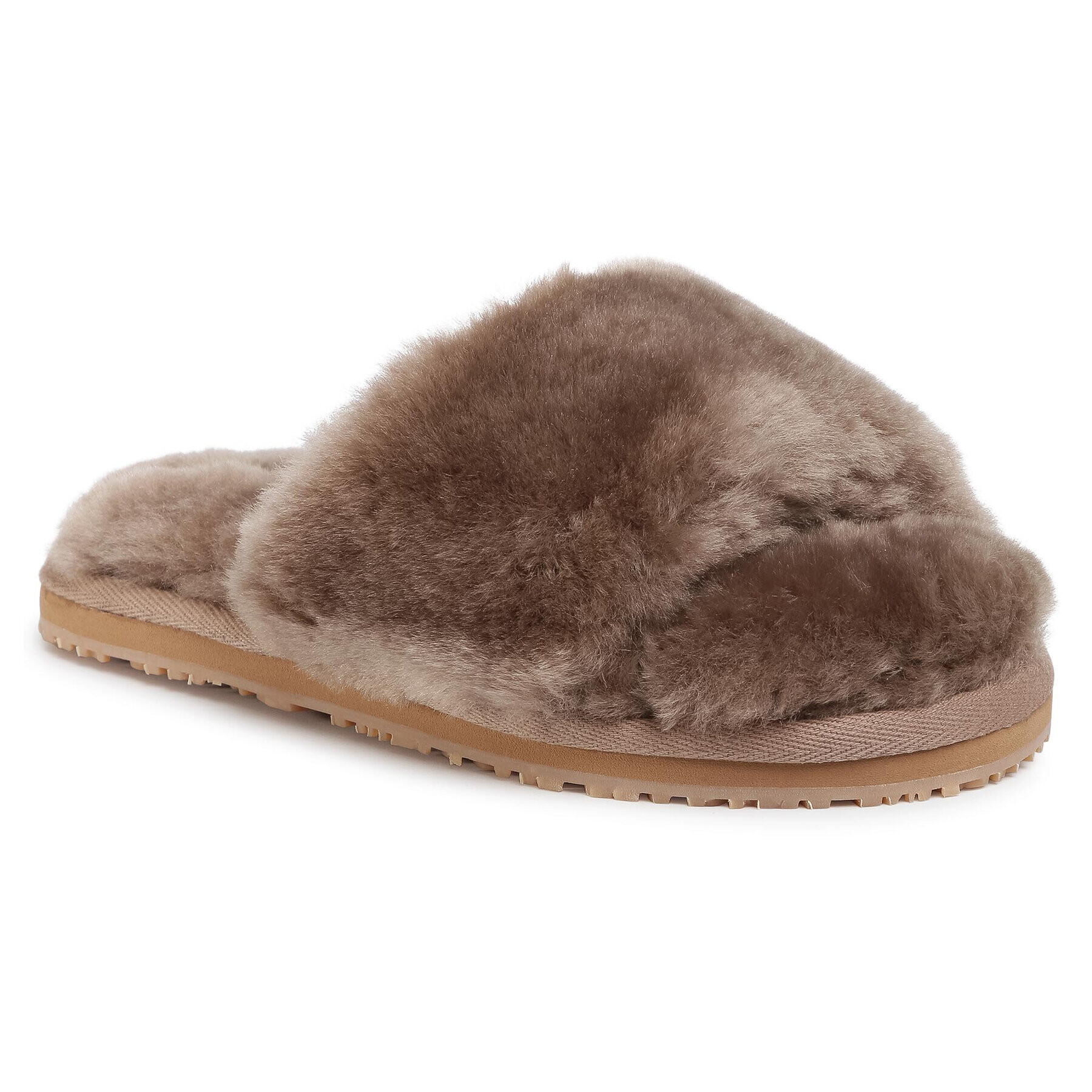 Mou Șlapi Sheepskin Fur Slide Slipper FW161001L Maro - Pled.ro