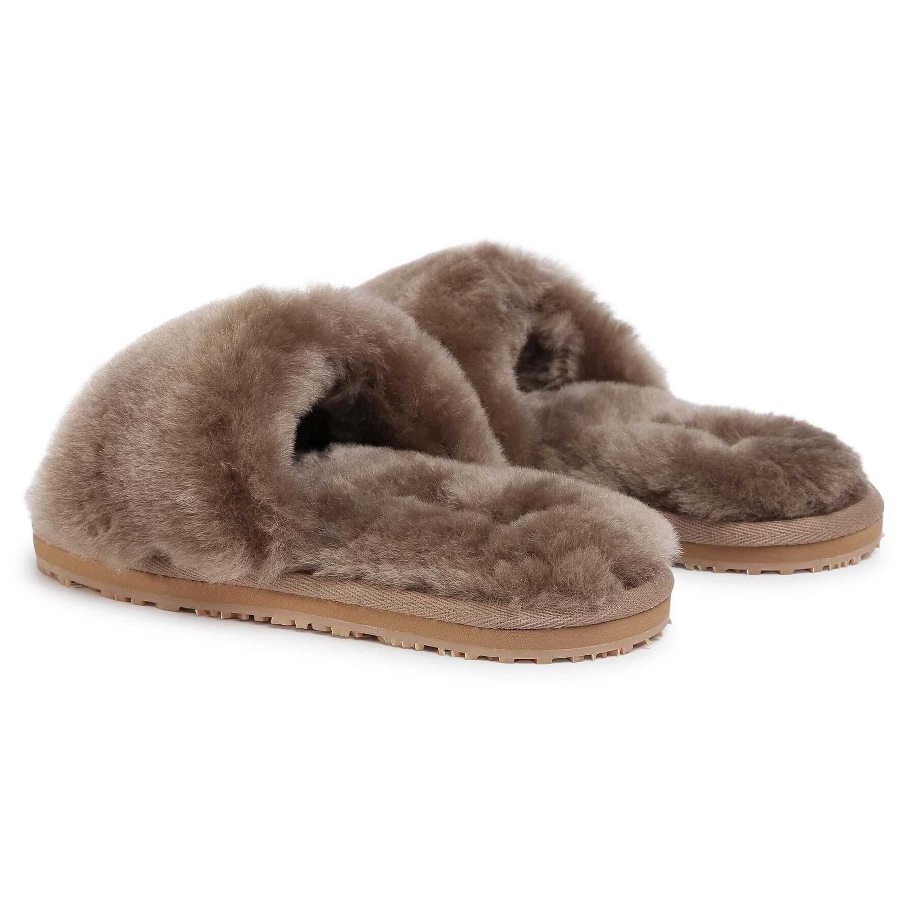 Mou Șlapi Sheepskin Fur Slide Slipper FW161001L Maro - Pled.ro