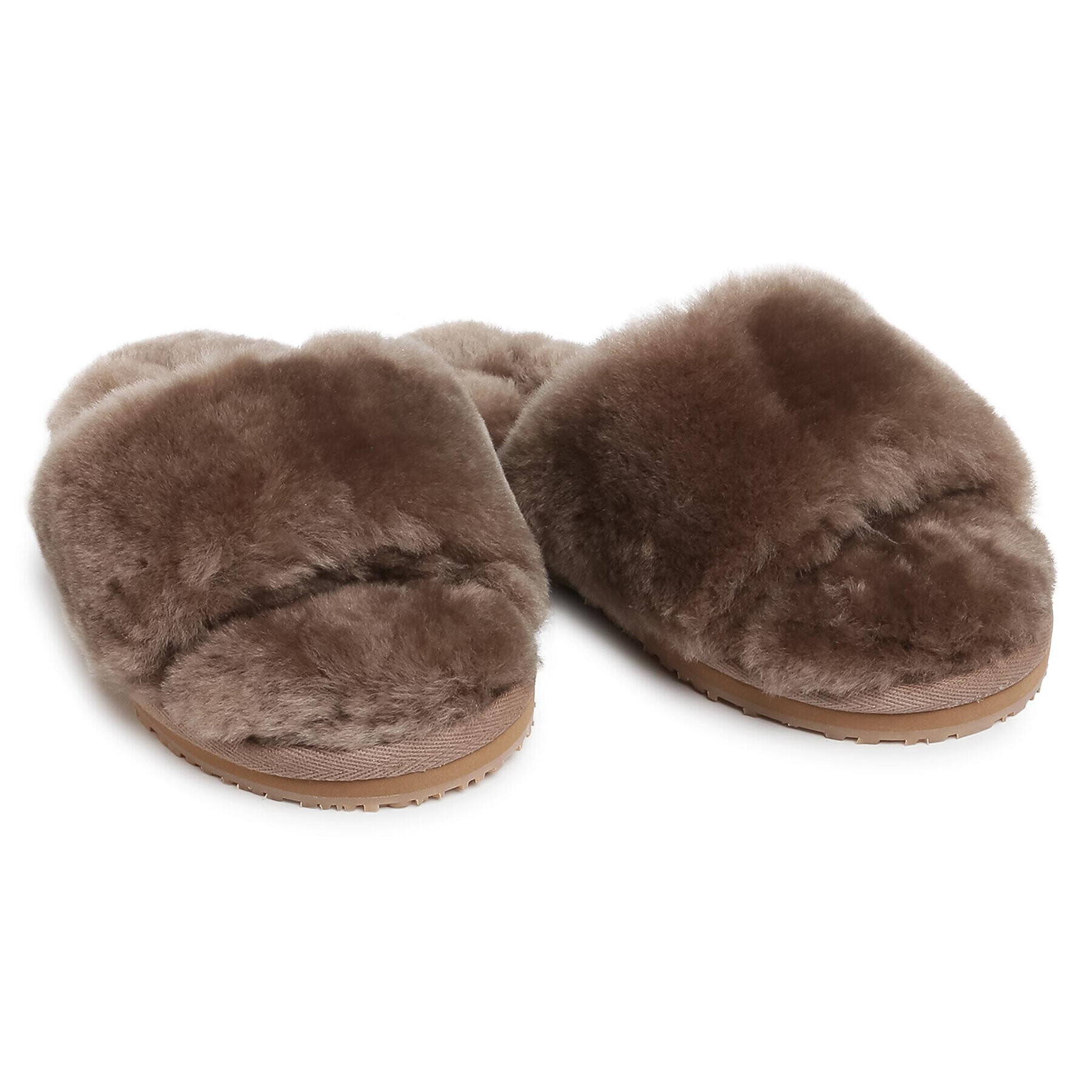 Mou Șlapi Sheepskin Fur Slide Slipper FW161001L Maro - Pled.ro