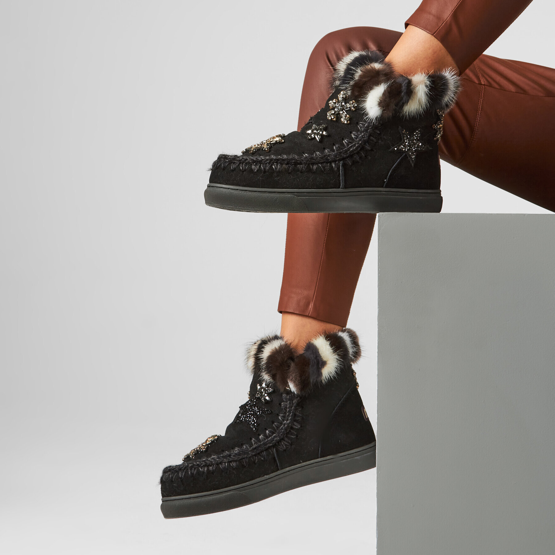 Mou Pantofi Eskimo Sneaker Star Patch&Mink FW111006A Negru - Pled.ro