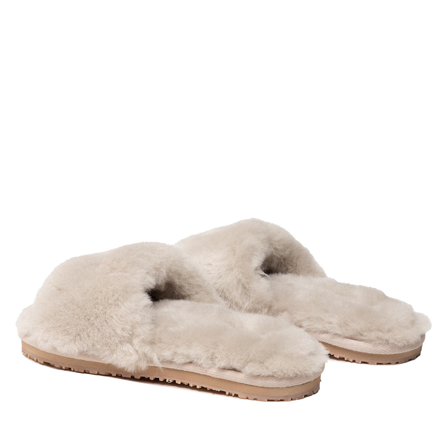 Mou Papuci de casă Sheepskin Fur Slide Slipper FW161001L Bej - Pled.ro