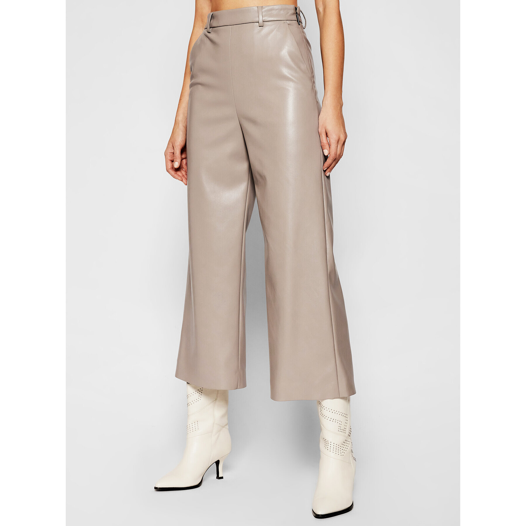 MSGM Pantaloni din imitație de piele 3041MDP06B 217101 Gri Regular Fit - Pled.ro