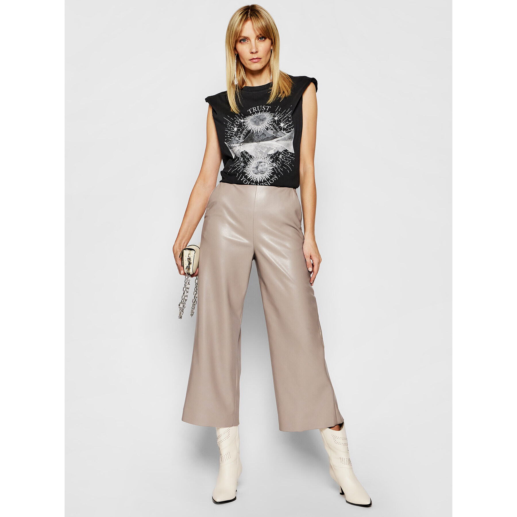 MSGM Pantaloni din imitație de piele 3041MDP06B 217101 Gri Regular Fit - Pled.ro