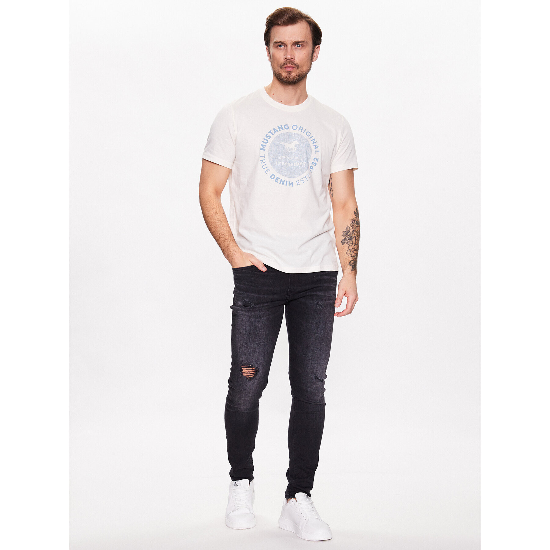 Mustang Tricou Alex C 1013549 Écru Regular Fit - Pled.ro