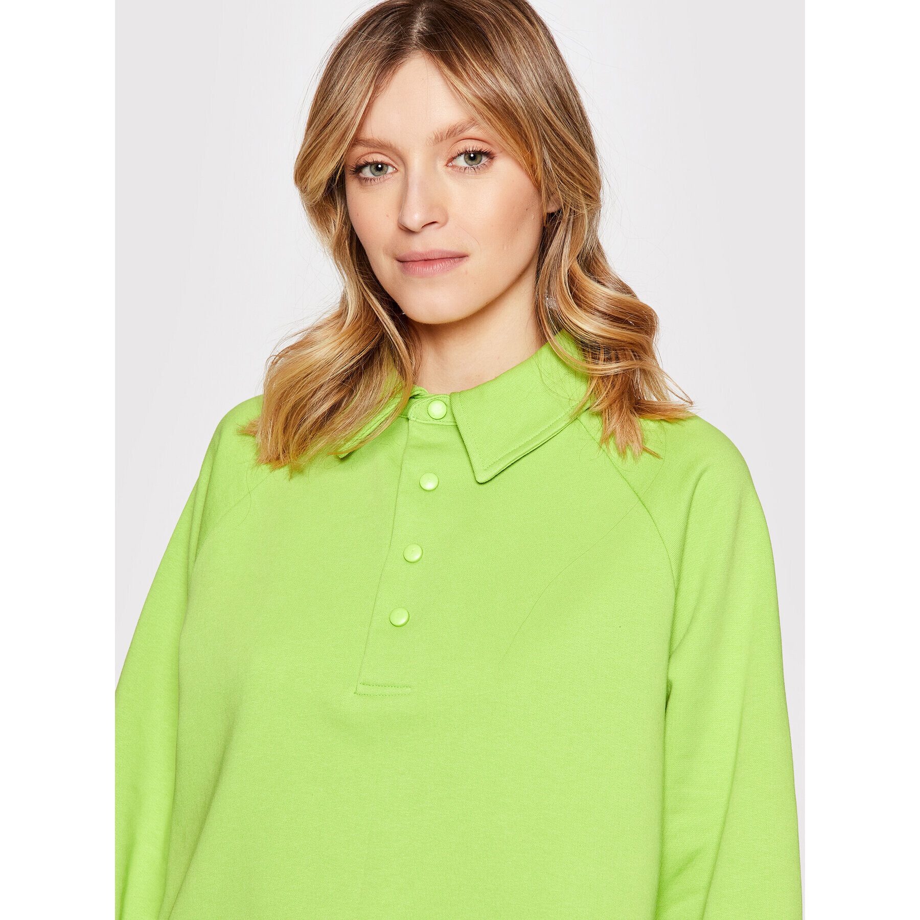 NA-KD Bluză Buttoned Collar 1100-005524-9182-003 Verde Relaxed Fit - Pled.ro