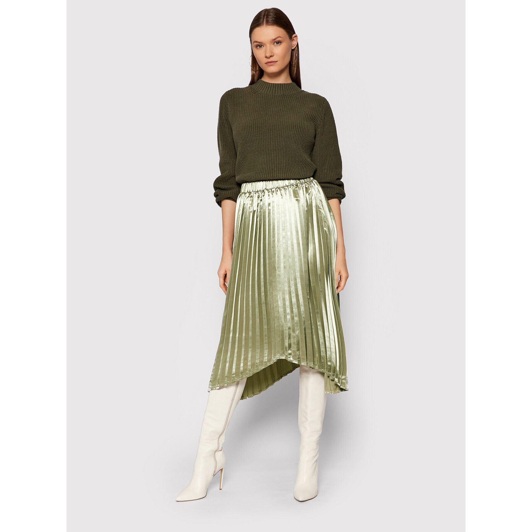 NA-KD Fustă plisată Pleated Asymmetric 1018-007371-1130-581 Verde Regular Fit - Pled.ro