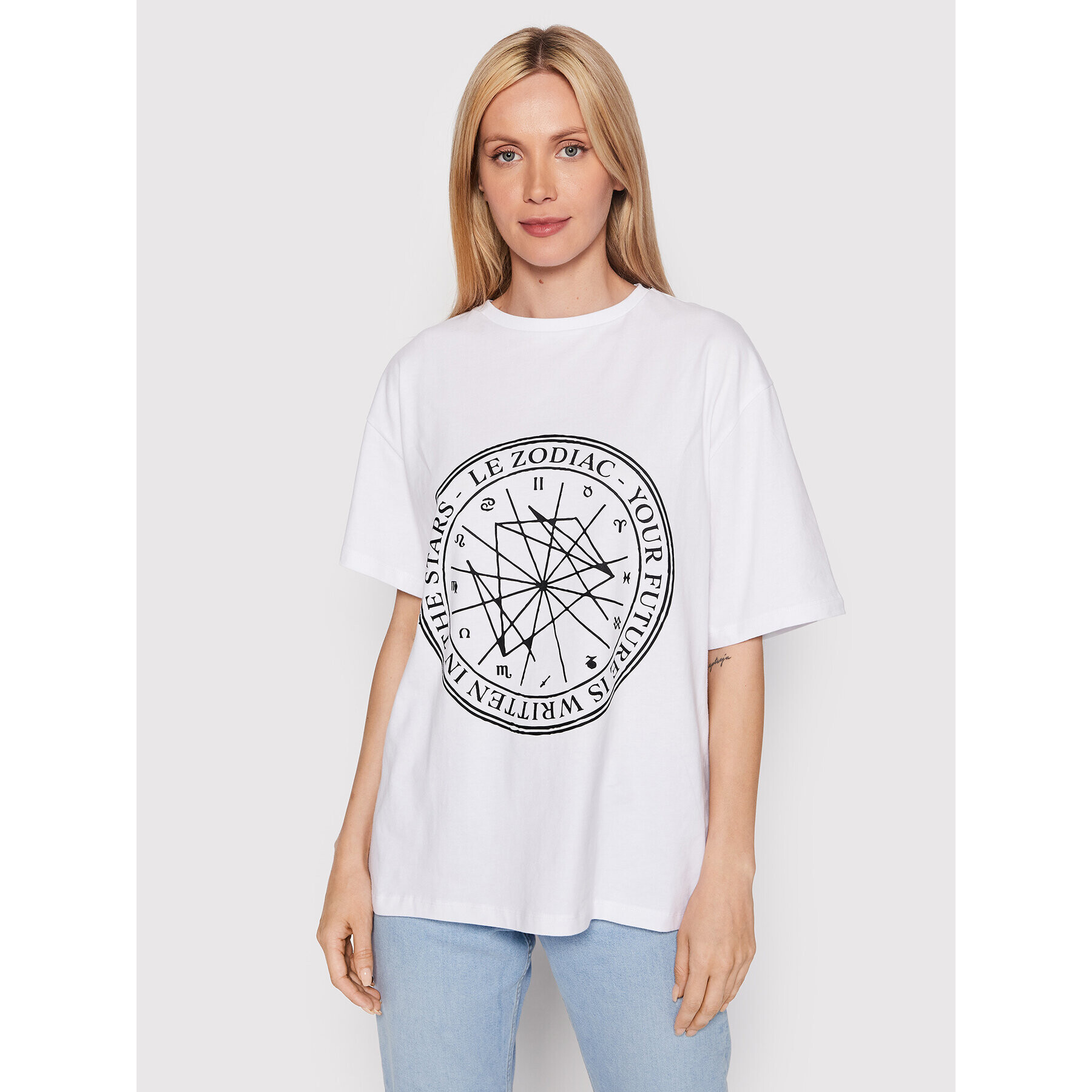 NA-KD Tricou Zodiac 1100-005618-0001-003 Alb Relaxed Fit - Pled.ro