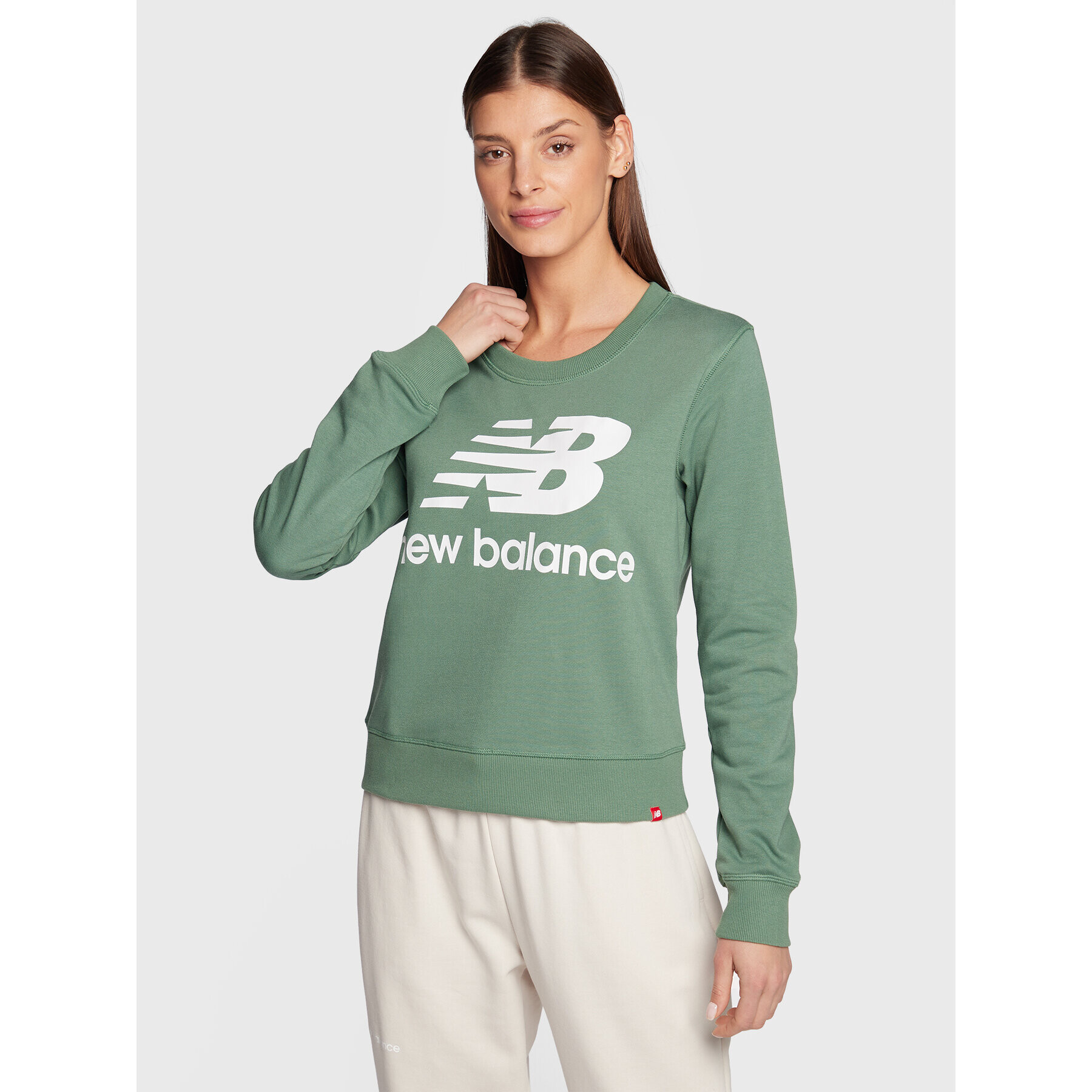 New Balance Bluză Essentials Crew WT03551 Verde Relaxed Fit - Pled.ro