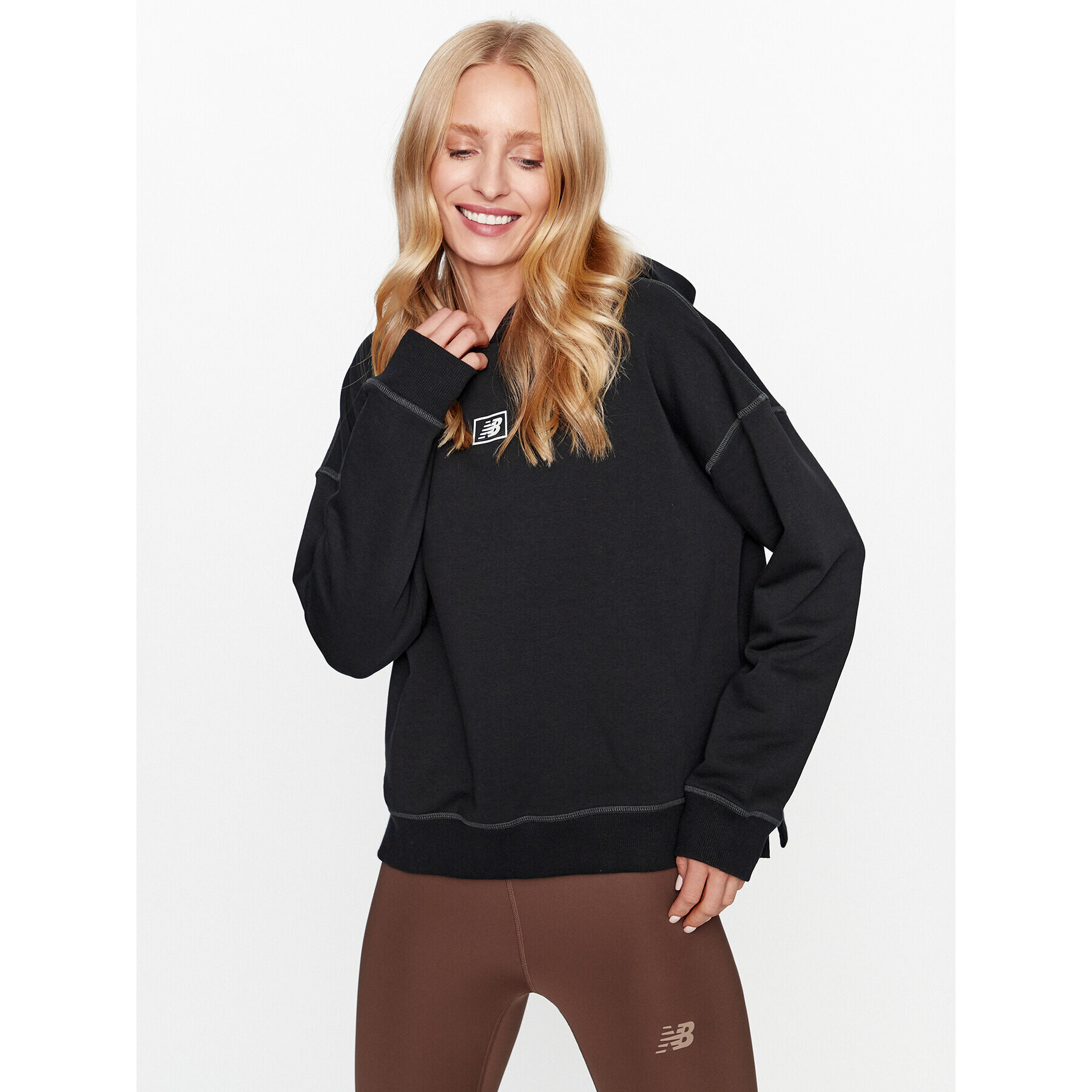 New Balance Bluză Essentials French Terry Hoodie WT33512 Negru Regular Fit - Pled.ro