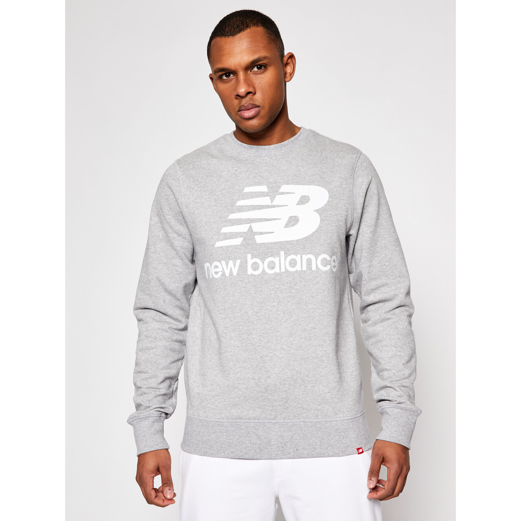 New Balance Bluză Essentials Stacked Logo Crew MT03560AG Gri Athletic Fit - Pled.ro