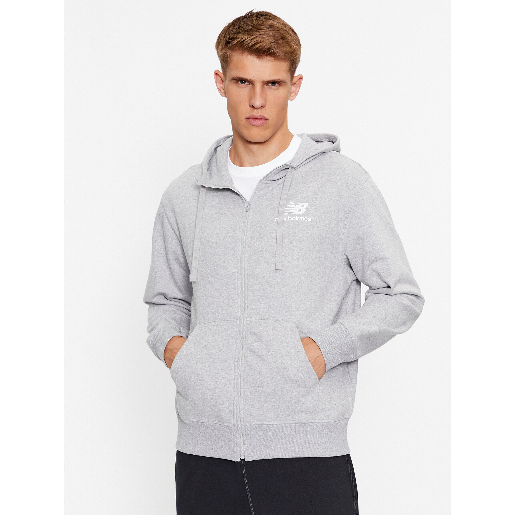 New Balance Bluză Essentials Stacked Logo French Terry Jacket MJ31536 Gri Regular Fit - Pled.ro