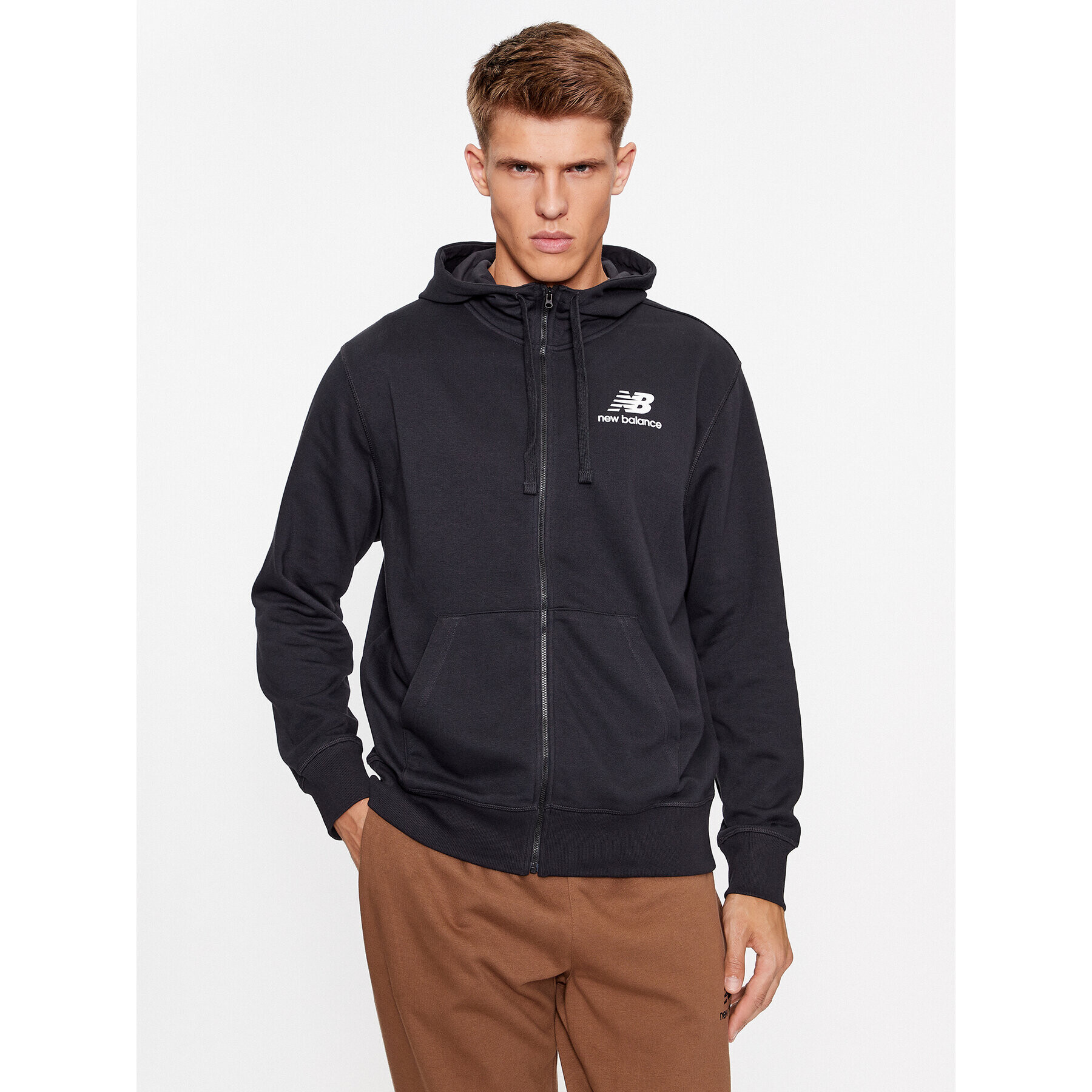 New Balance Bluză Essentials Stacked Logo French Terry Jacket MJ31536 Negru Regular Fit - Pled.ro