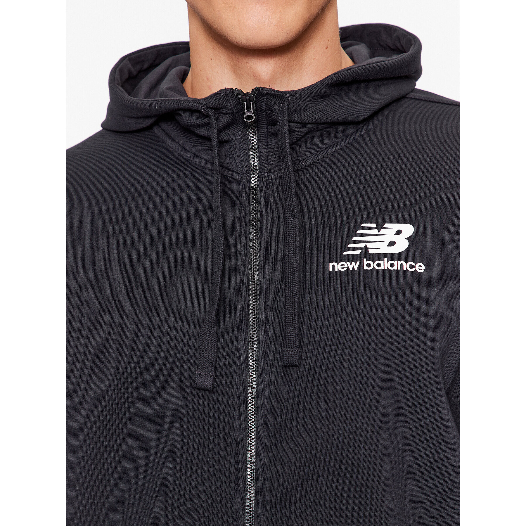 New Balance Bluză Essentials Stacked Logo French Terry Jacket MJ31536 Negru Regular Fit - Pled.ro