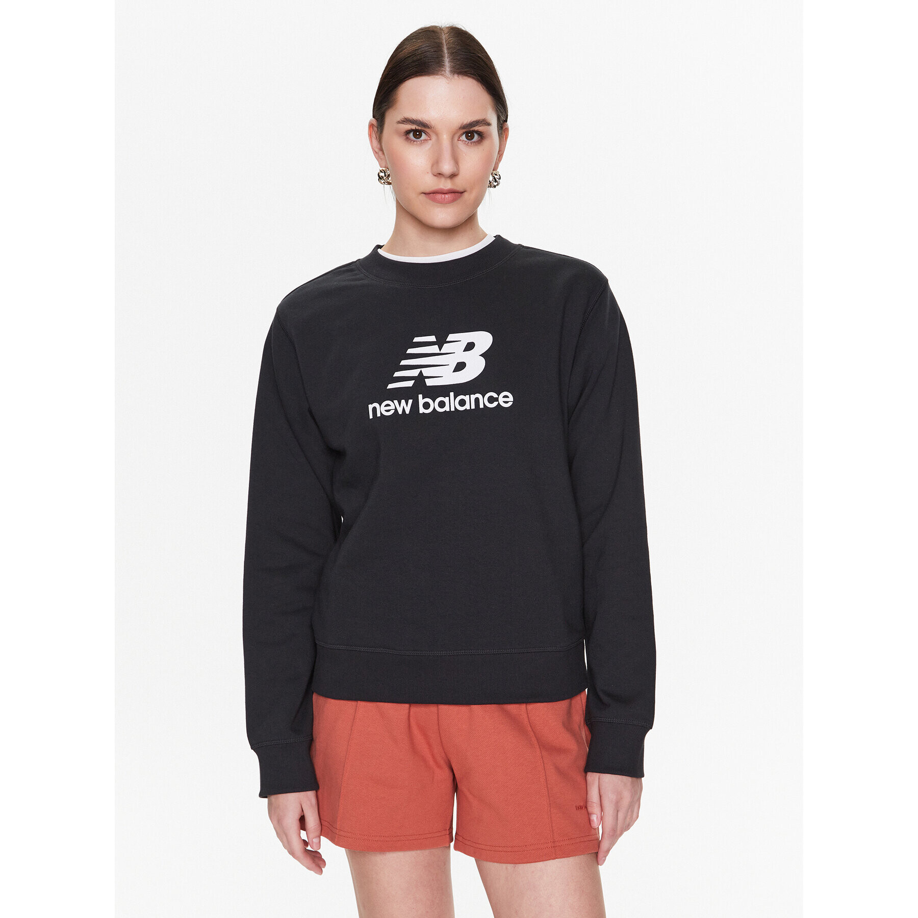 New Balance Bluză Essentials Stacked Logo WT31532 Negru Relaxed Fit - Pled.ro