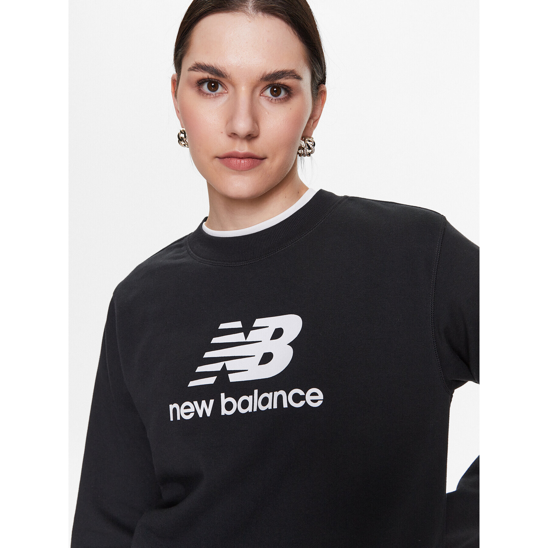 New Balance Bluză Essentials Stacked Logo WT31532 Negru Relaxed Fit - Pled.ro