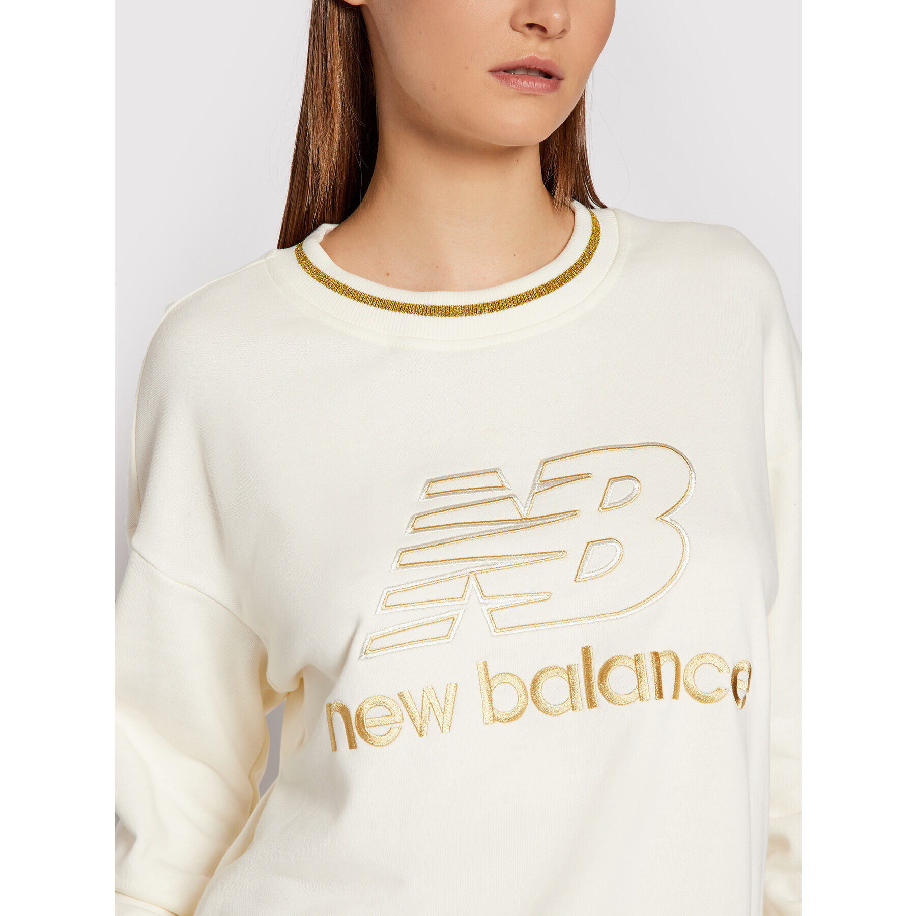 New Balance Bluză Lurex Crew WT13505 Bej Relaxed Fit - Pled.ro