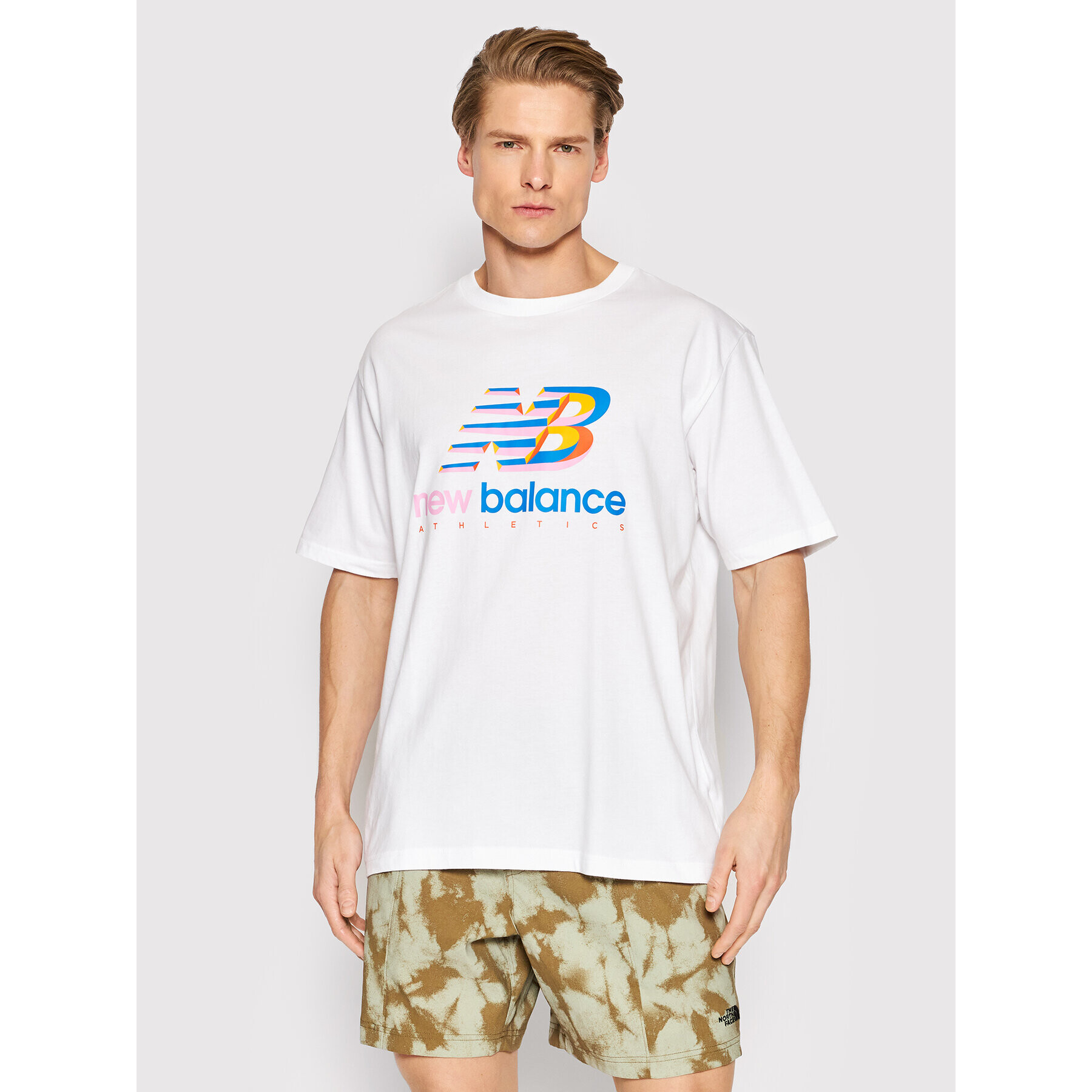 New Balance Tricou At Amp Logo MT21503 Alb Oversize - Pled.ro