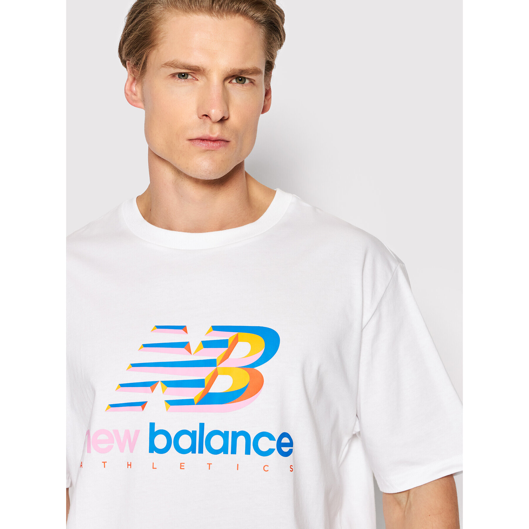 New Balance Tricou At Amp Logo MT21503 Alb Oversize - Pled.ro