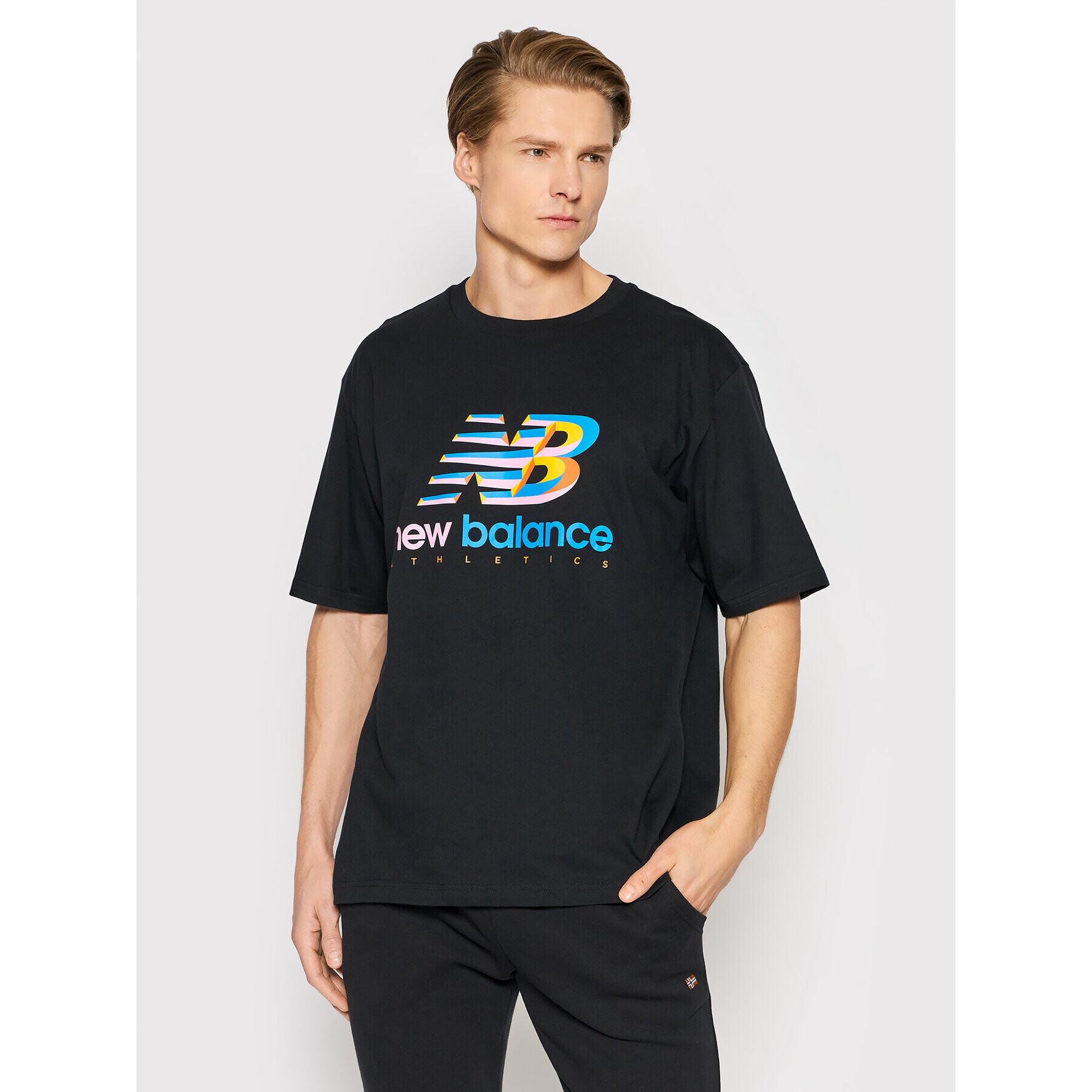 New Balance Tricou At Amp Logo MT21503 Negru Oversize - Pled.ro