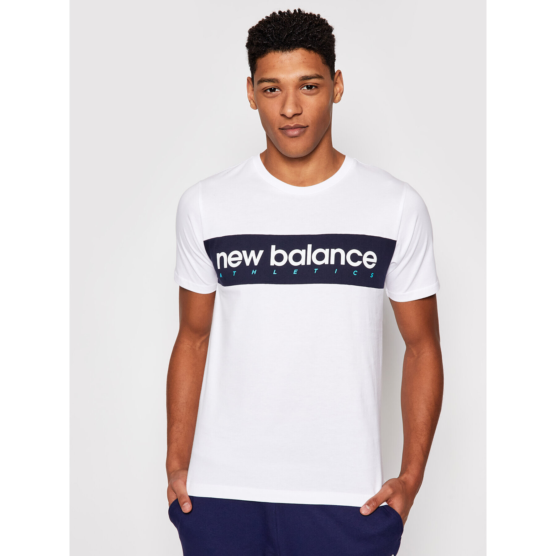 New Balance Tricou Athletics Linear Nb Tee MT11548 Alb Athletic Fit - Pled.ro