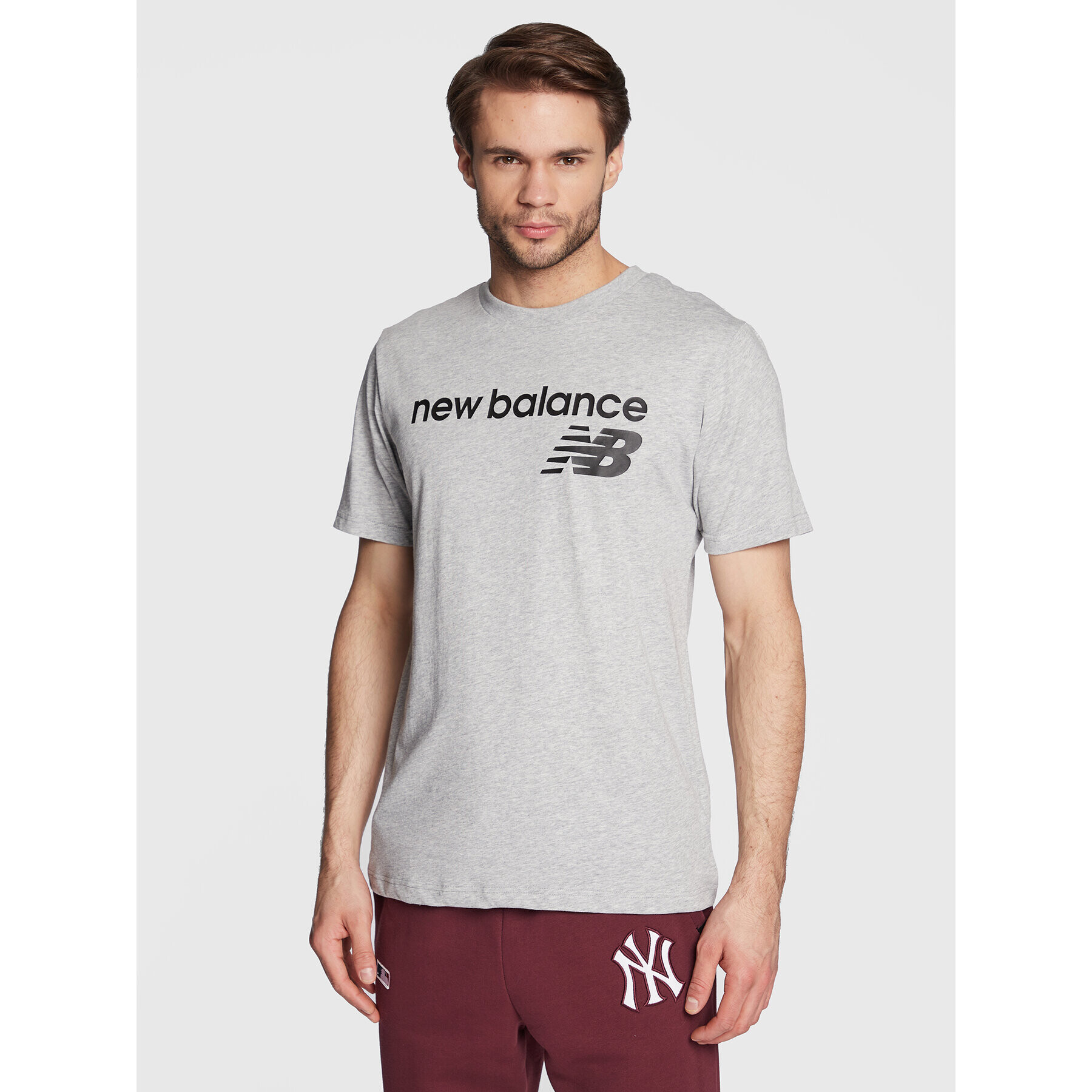 New Balance Tricou Classic Core Logo MT03905 Gri Athletic Fit - Pled.ro