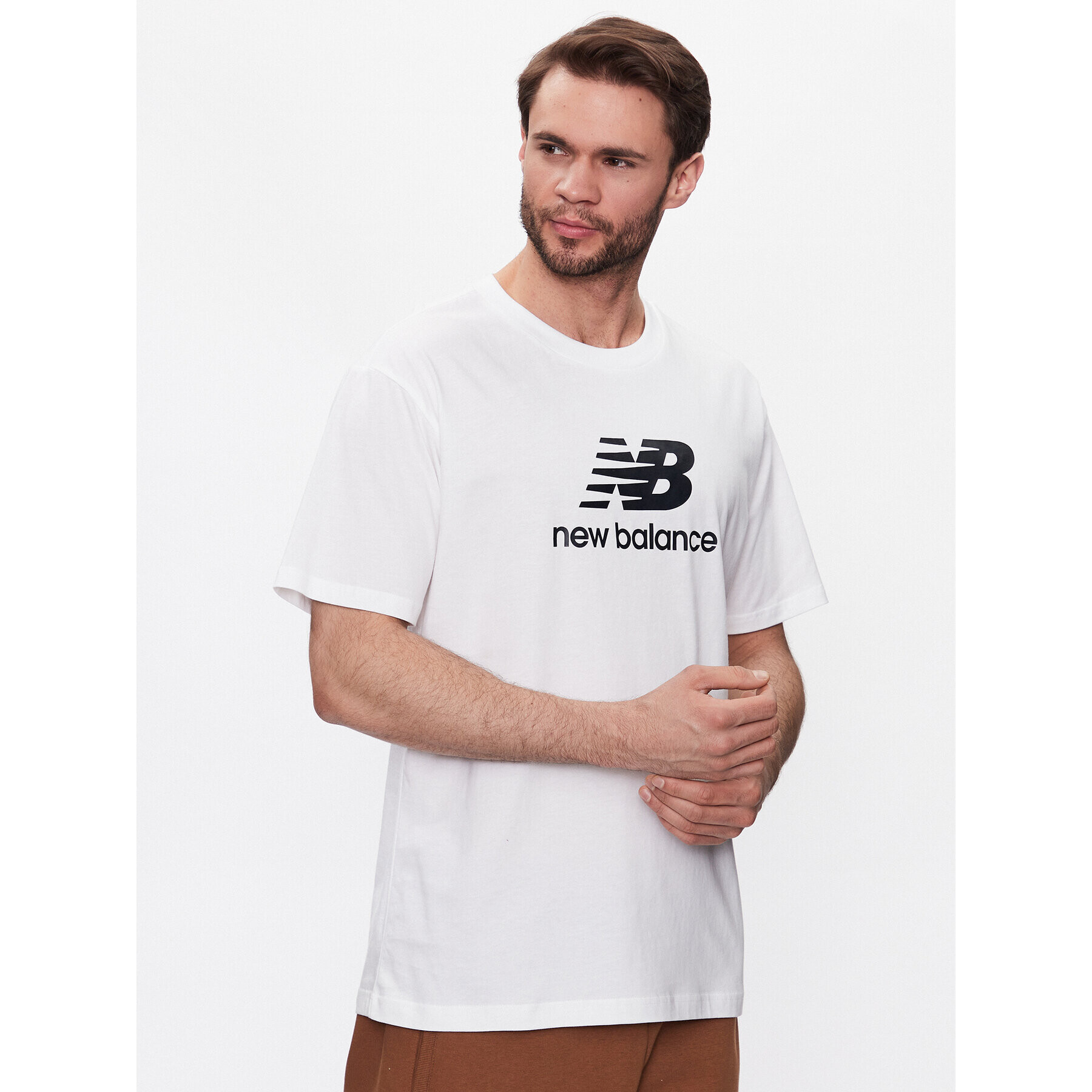 New Balance Tricou Essentials Stacked Logo MT31541 Alb Relaxed Fit - Pled.ro