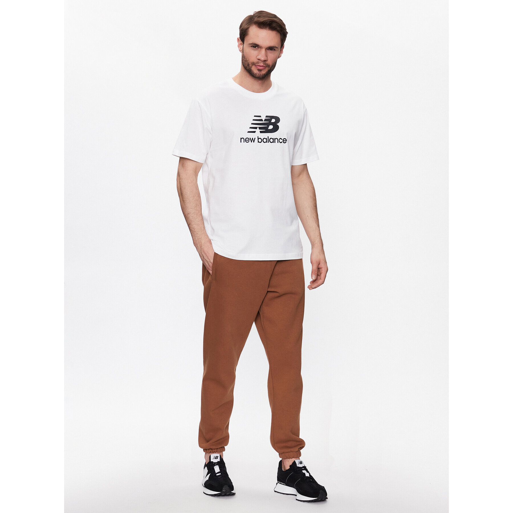 New Balance Tricou Essentials Stacked Logo MT31541 Alb Relaxed Fit - Pled.ro