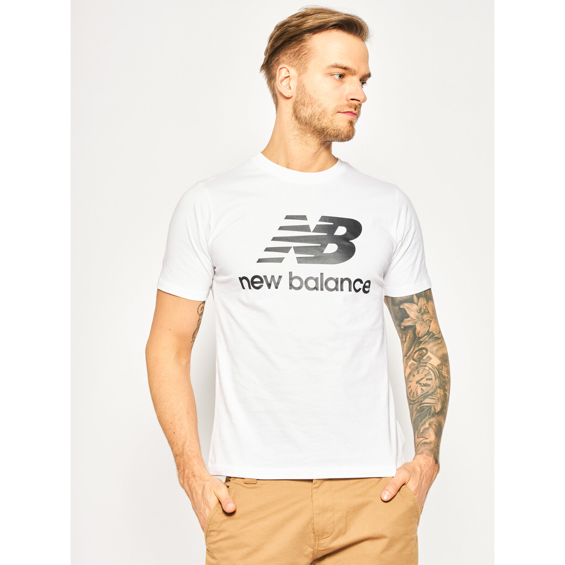 New Balance Tricou Essentials Stacked Logo Tee MT01575 Alb Athletic Fit - Pled.ro