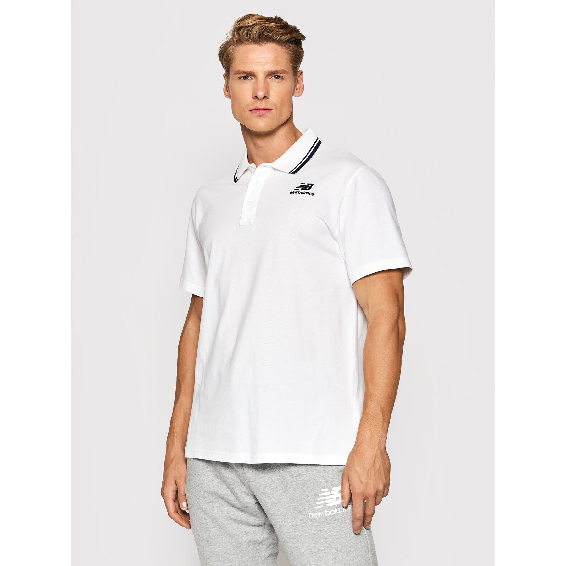 New Balance Tricou polo Classic MT01983 Alb Regular Fit - Pled.ro