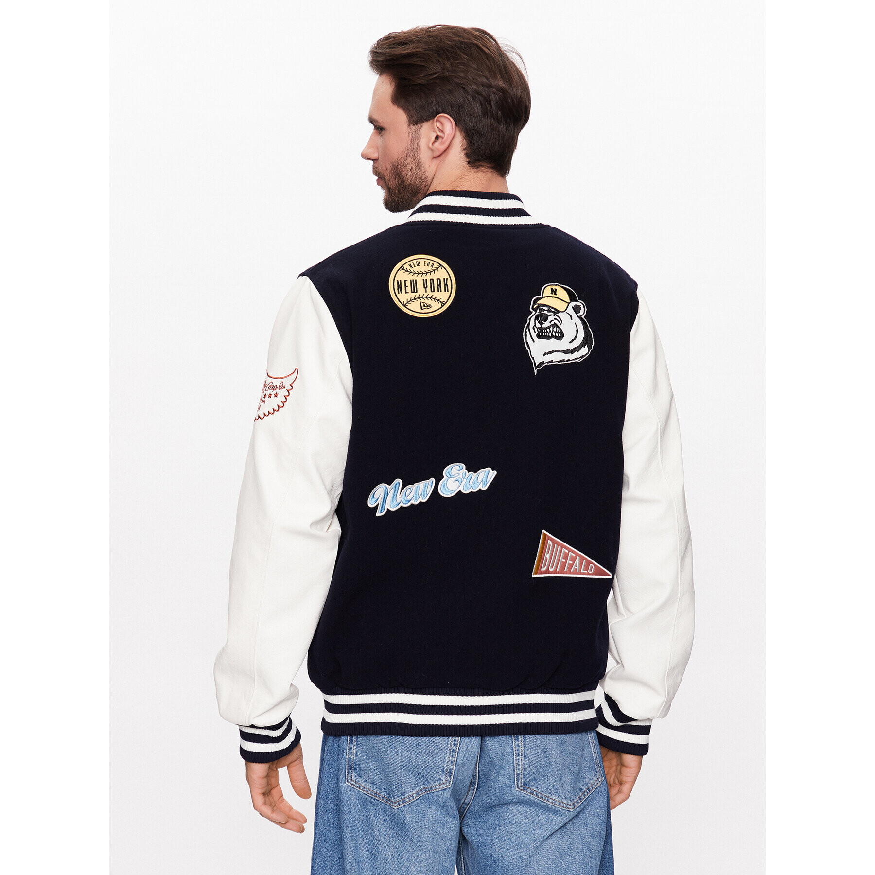 New Era Geacă bomber Heritage All Over Patch 60332225 Bleumarin Regular Fit - Pled.ro