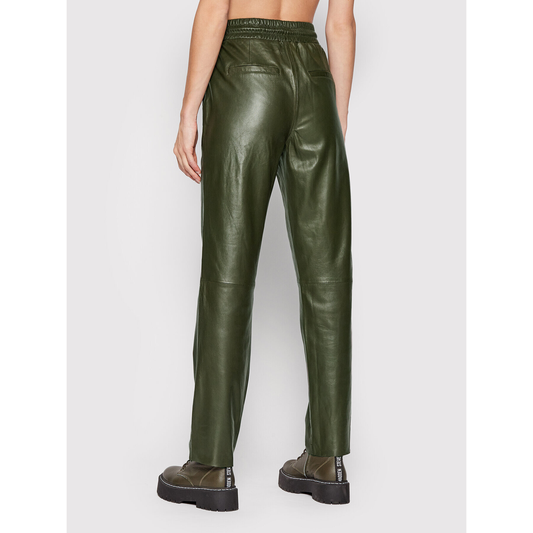 Notes Du Nord Pandaloni de piele Tazz 12504 Verde Relaxed Fit - Pled.ro