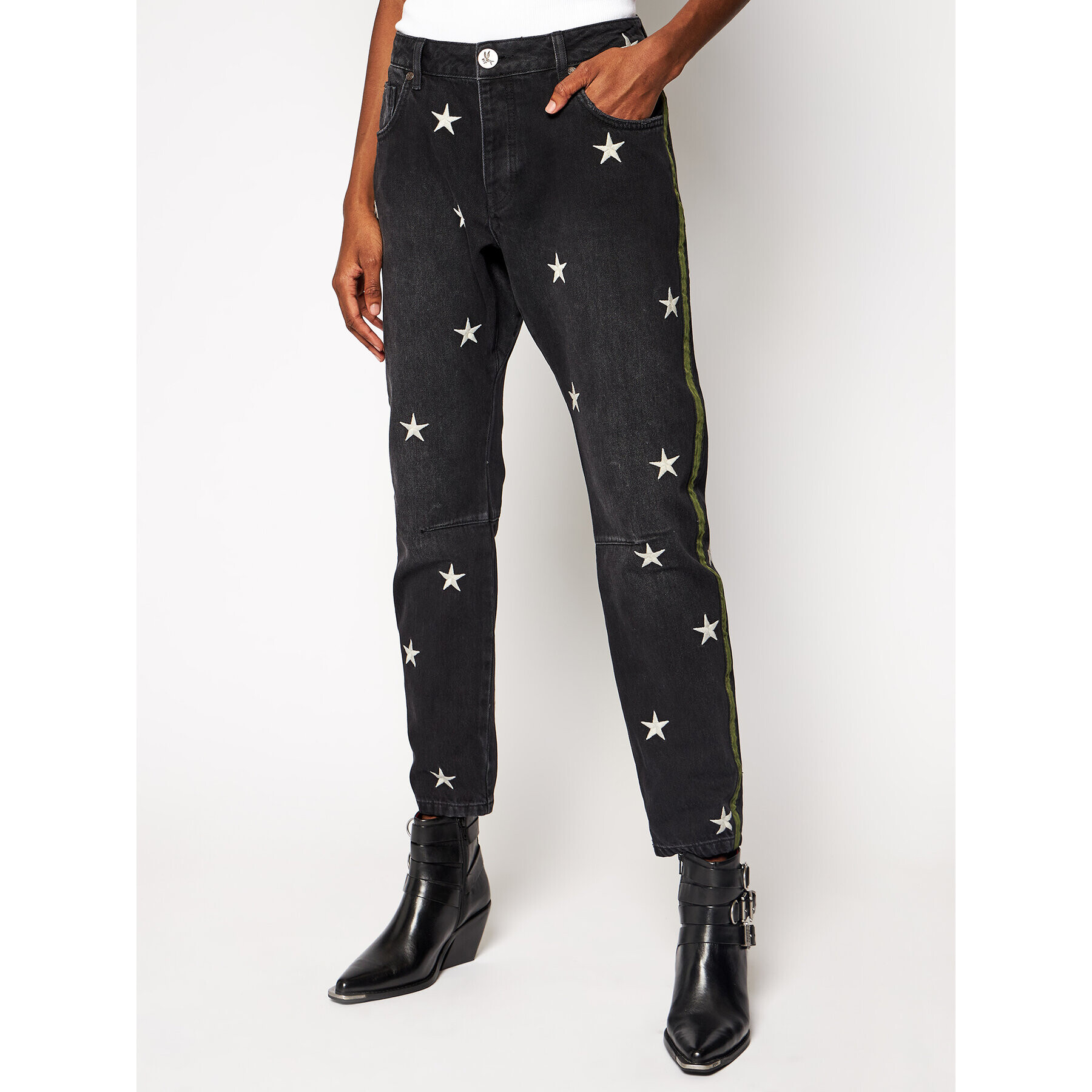 One Teaspoon Blugi Boyfriend Star Saints 23662 Negru Loose Fit - Pled.ro