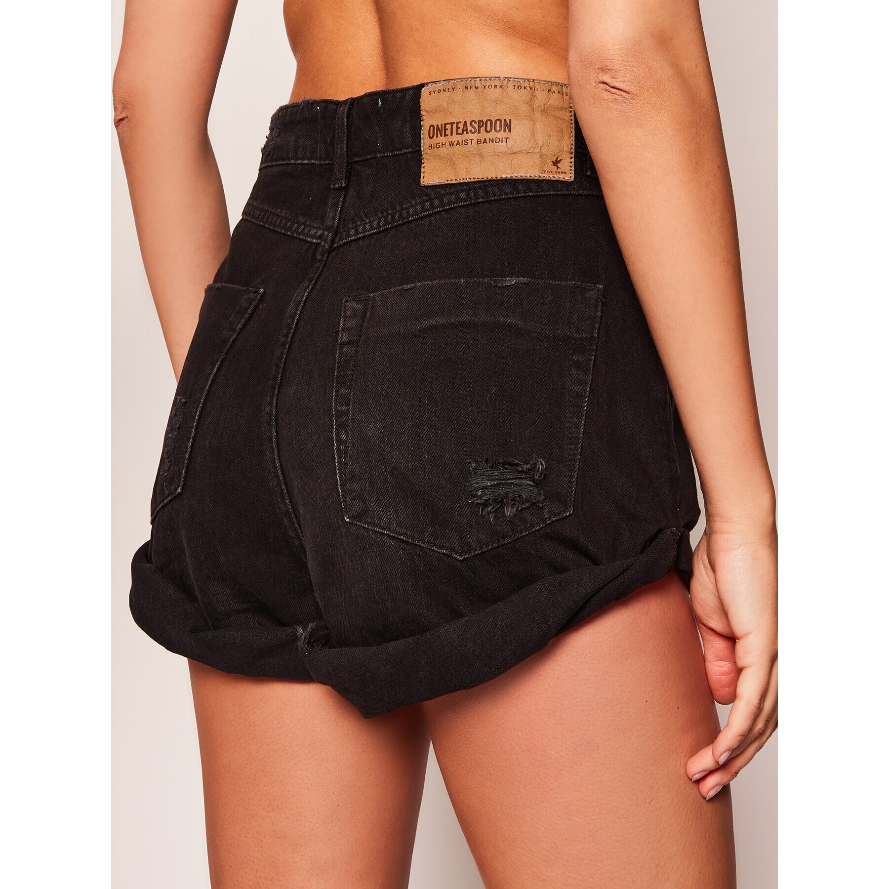 One Teaspoon Pantaloni scurți de blugi Bandits High Waist 22977 Negru Regular Fit - Pled.ro