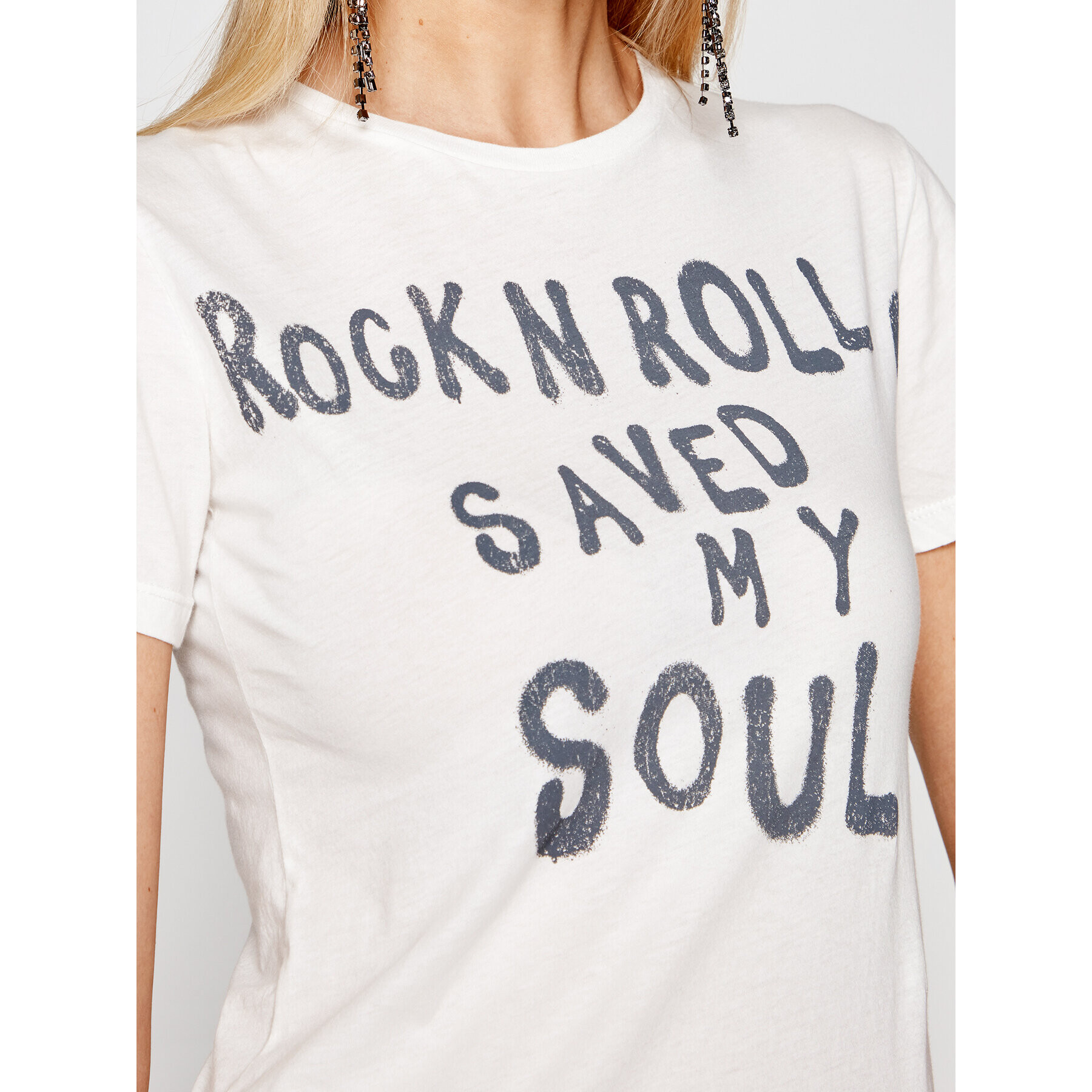 One Teaspoon Tricou Rock & Roll 23904 Alb Fitted Fit - Pled.ro