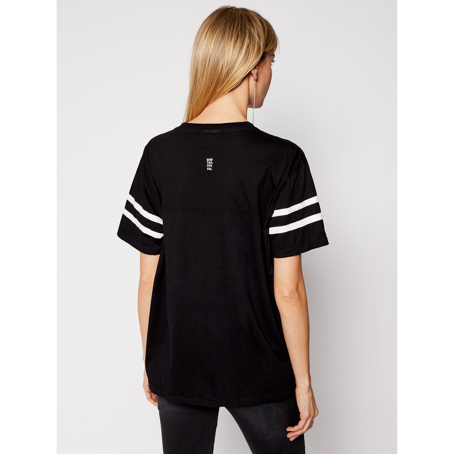 One Teaspoon Tricou Sports Stripe Tee 23899 Negru Boyfriend Fit - Pled.ro