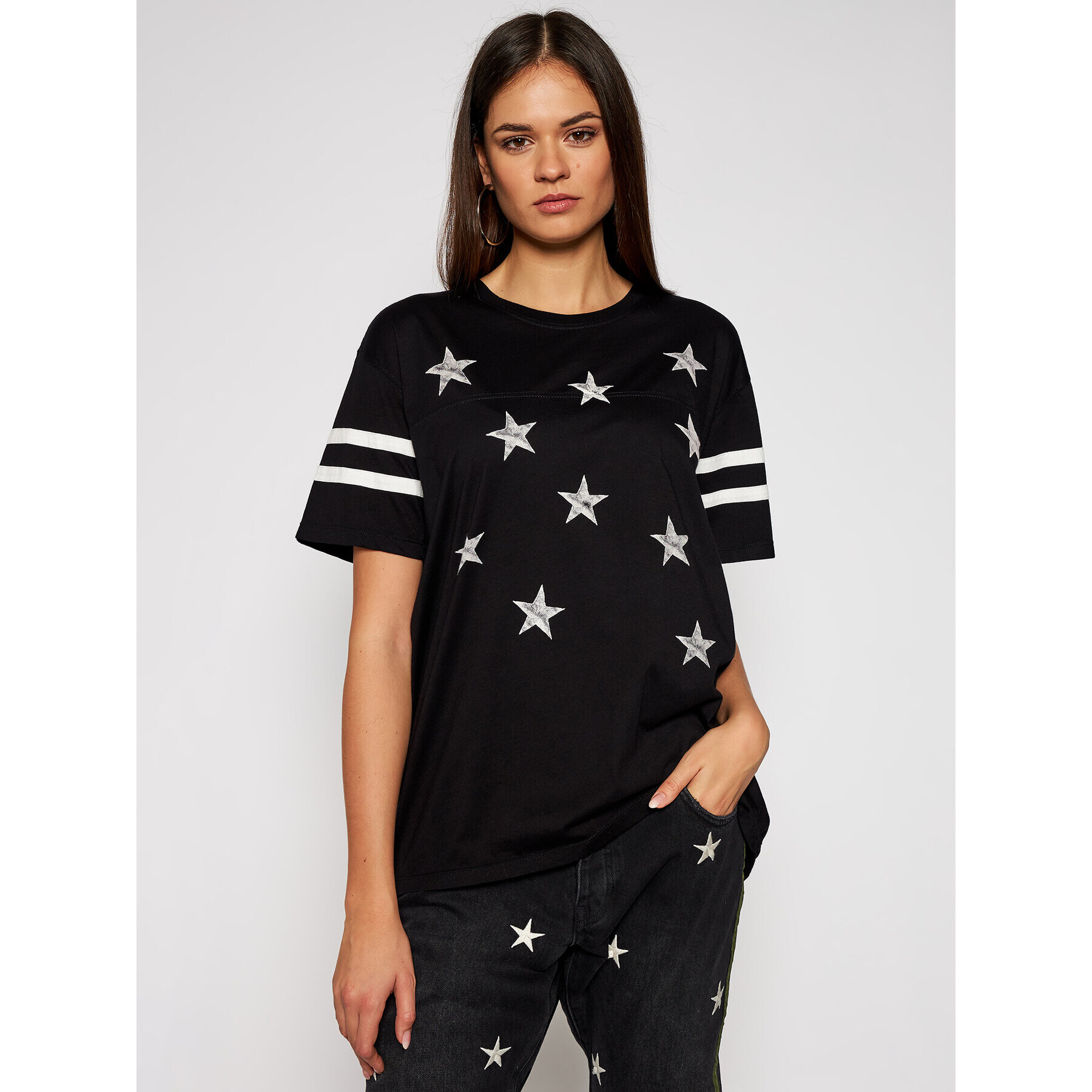 One Teaspoon Tricou Stars Bf Sports Tee 23900 Negru Regular Fit - Pled.ro