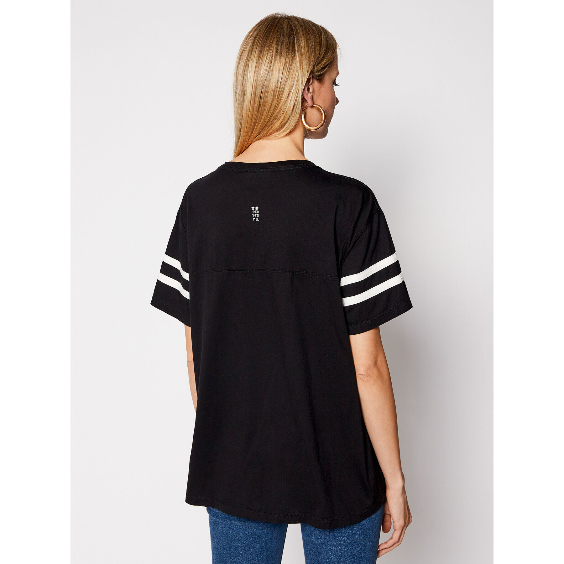 One Teaspoon Tricou Starship Boyfriend Sports Stripe Tee 23896 Negru Boyfriend Fit - Pled.ro