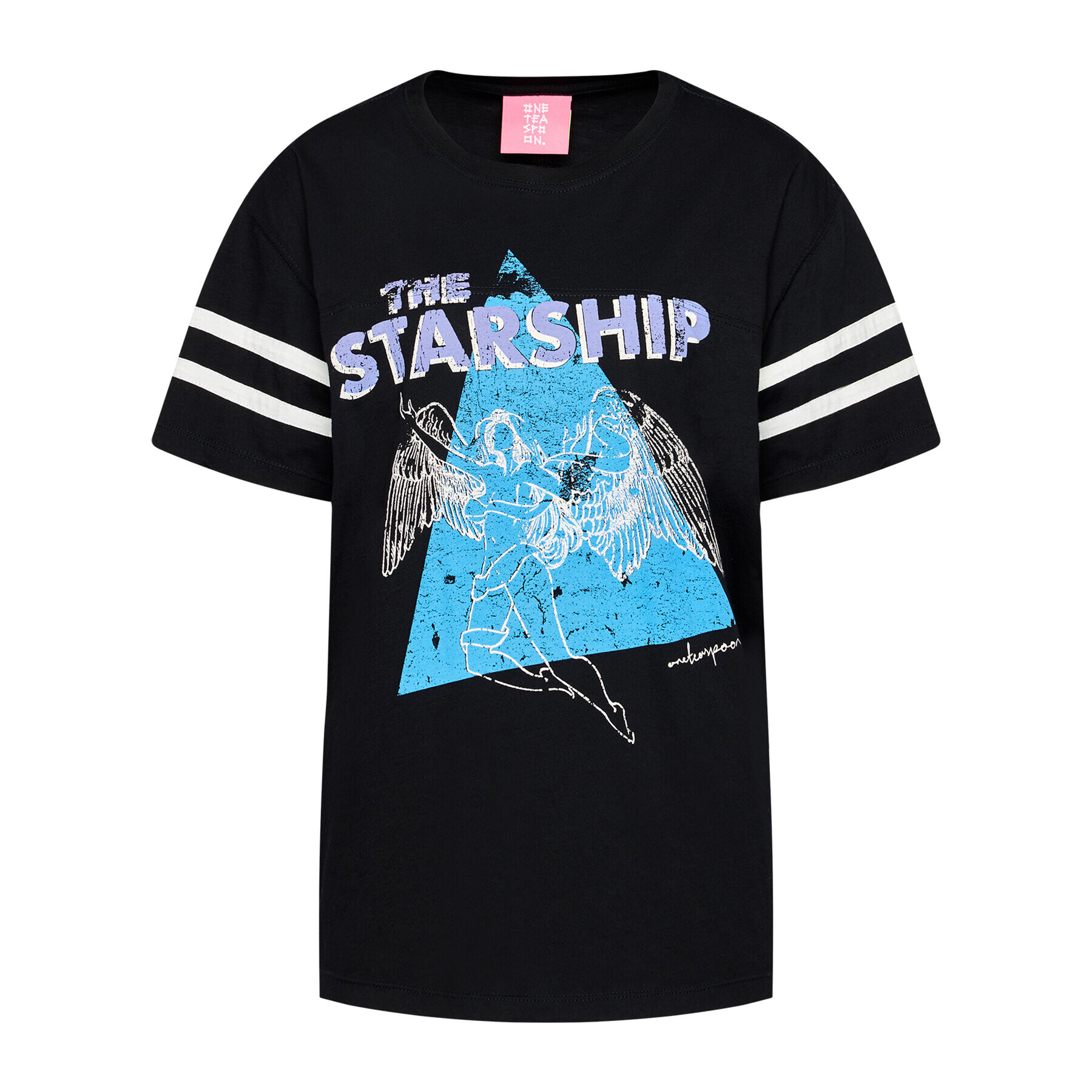 One Teaspoon Tricou Starship Boyfriend Sports Stripe Tee 23896 Negru Boyfriend Fit - Pled.ro