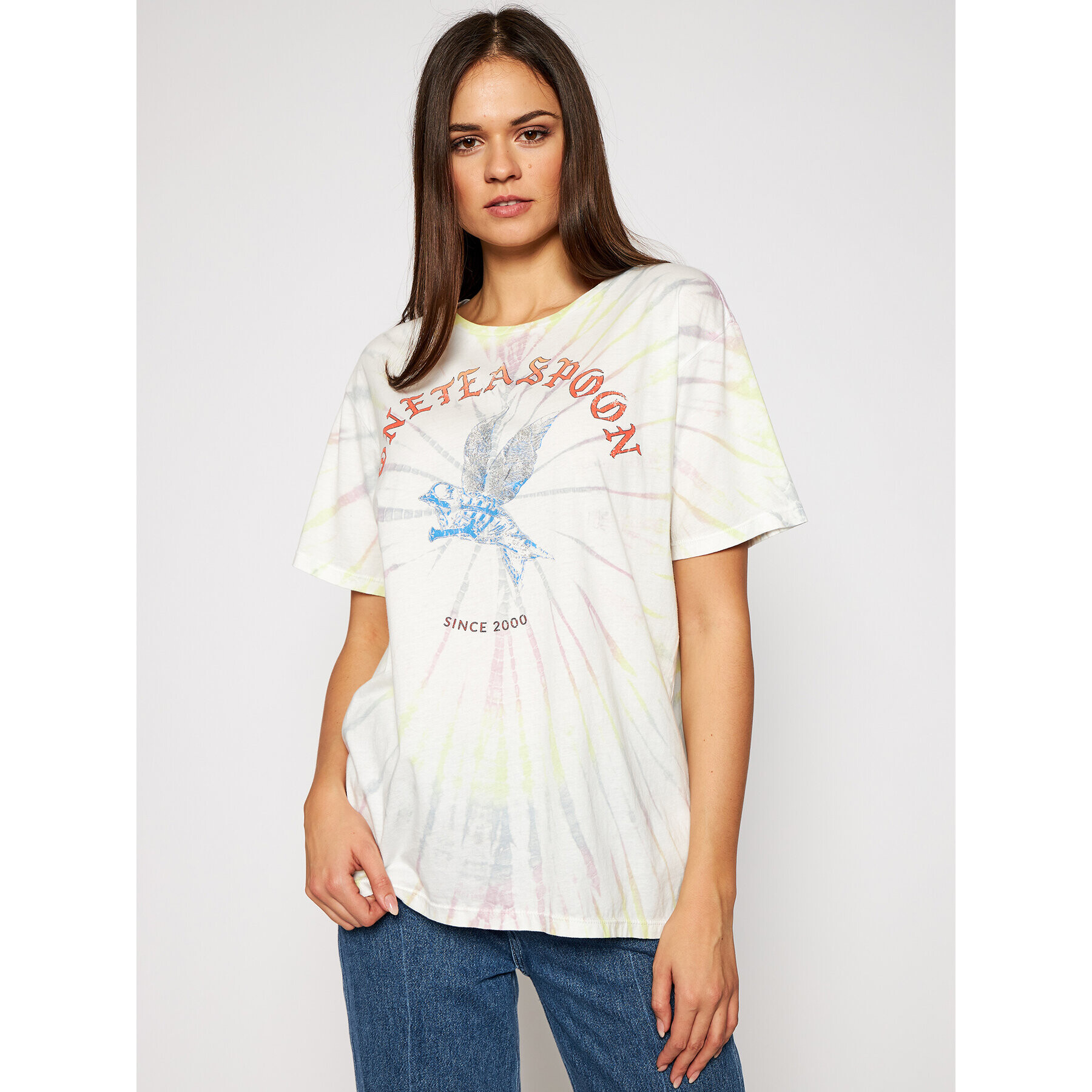 One Teaspoon Tricou Tie Dye Bower 23888 Alb Relaxed Fit - Pled.ro