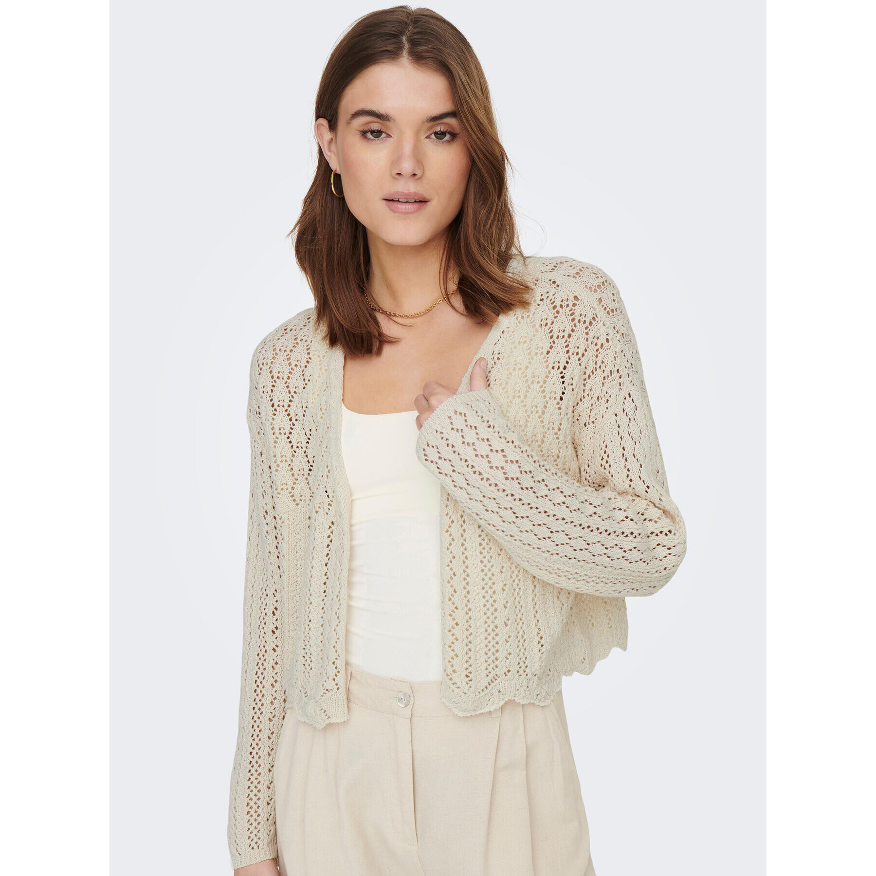 ONLY Cardigan Nola 15290744 Écru Relaxed Fit - Pled.ro