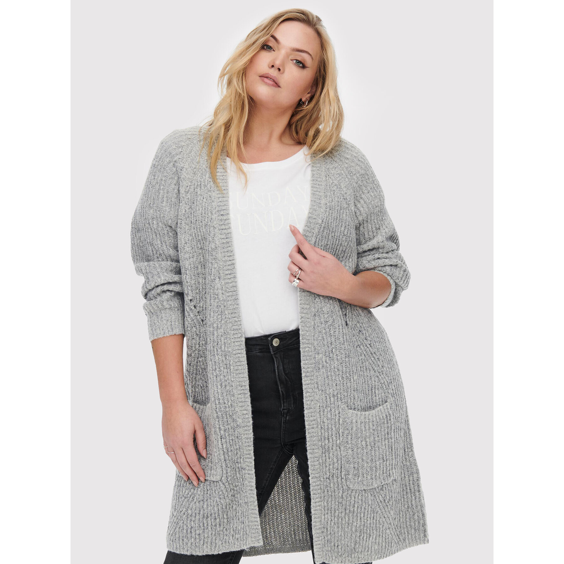 ONLY Carmakoma Cardigan Bernie 15190574 Gri Regular Fit - Pled.ro