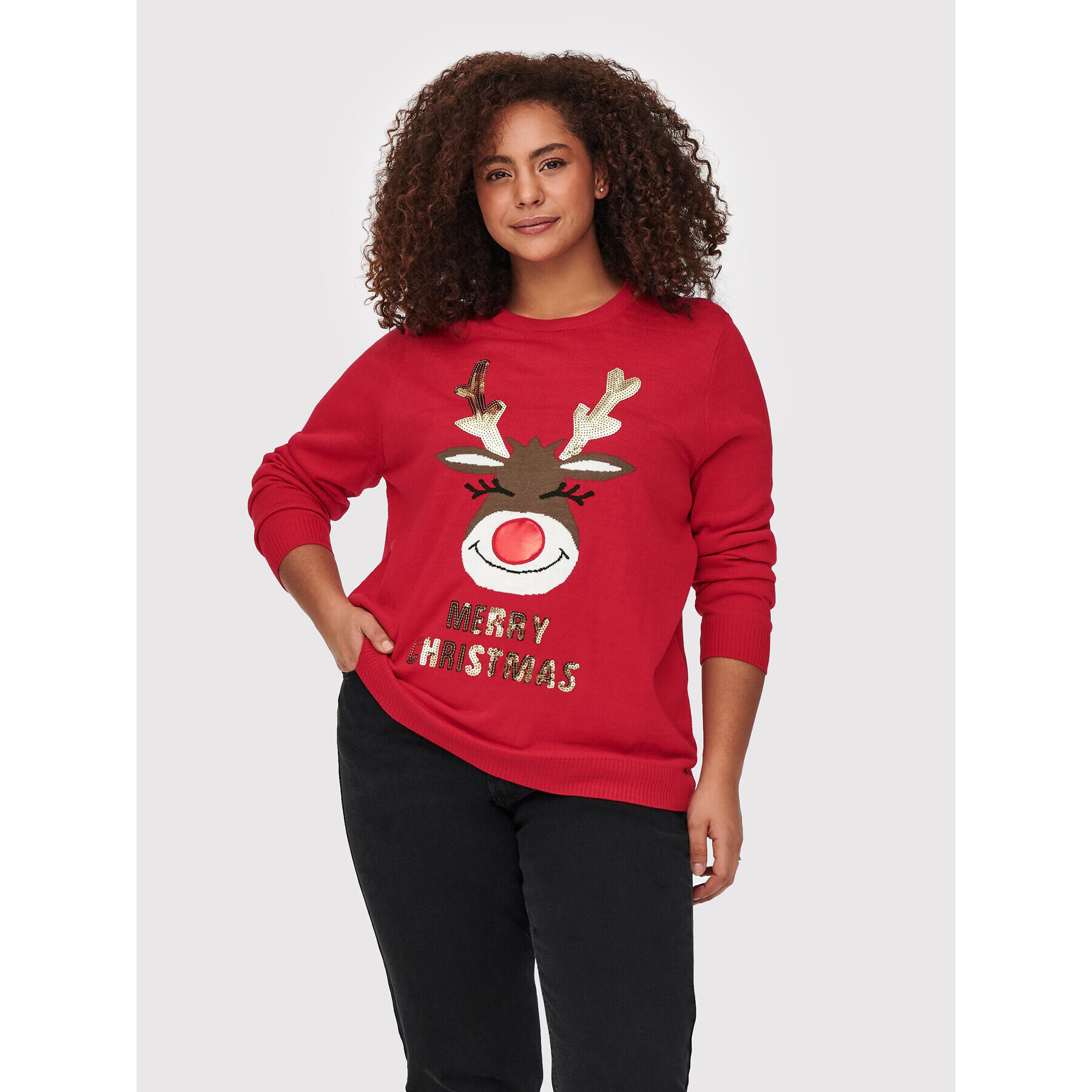 ONLY Carmakoma Pulover Reindeer 15243443 Roșu Regular Fit - Pled.ro