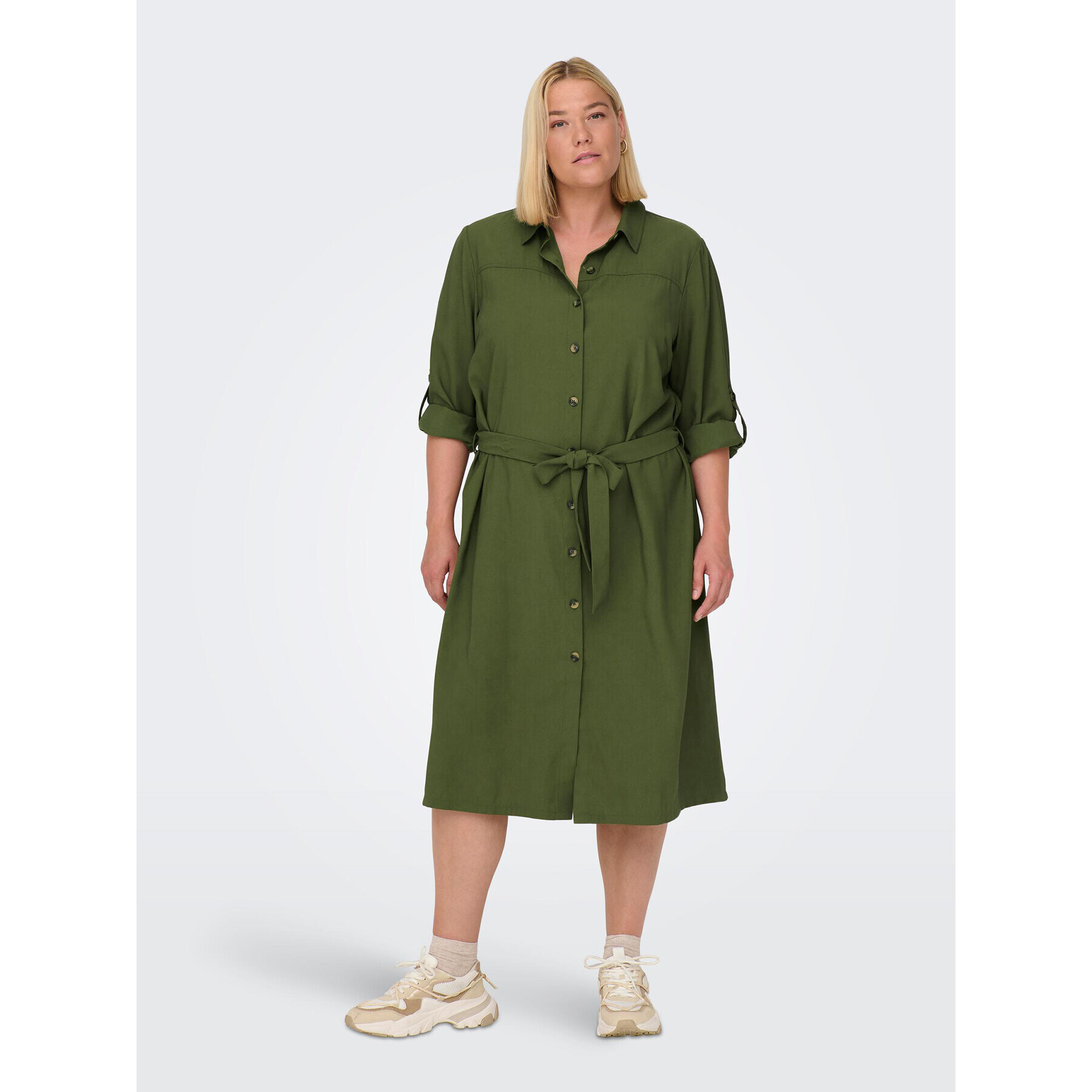 ONLY Carmakoma Rochie tip cămașă 15285282 Verde Regular Fit - Pled.ro