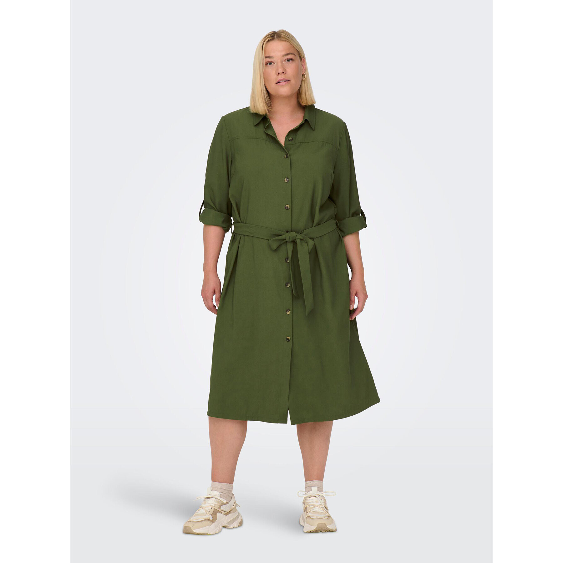 ONLY Carmakoma Rochie tip cămașă 15285282 Verde Regular Fit - Pled.ro