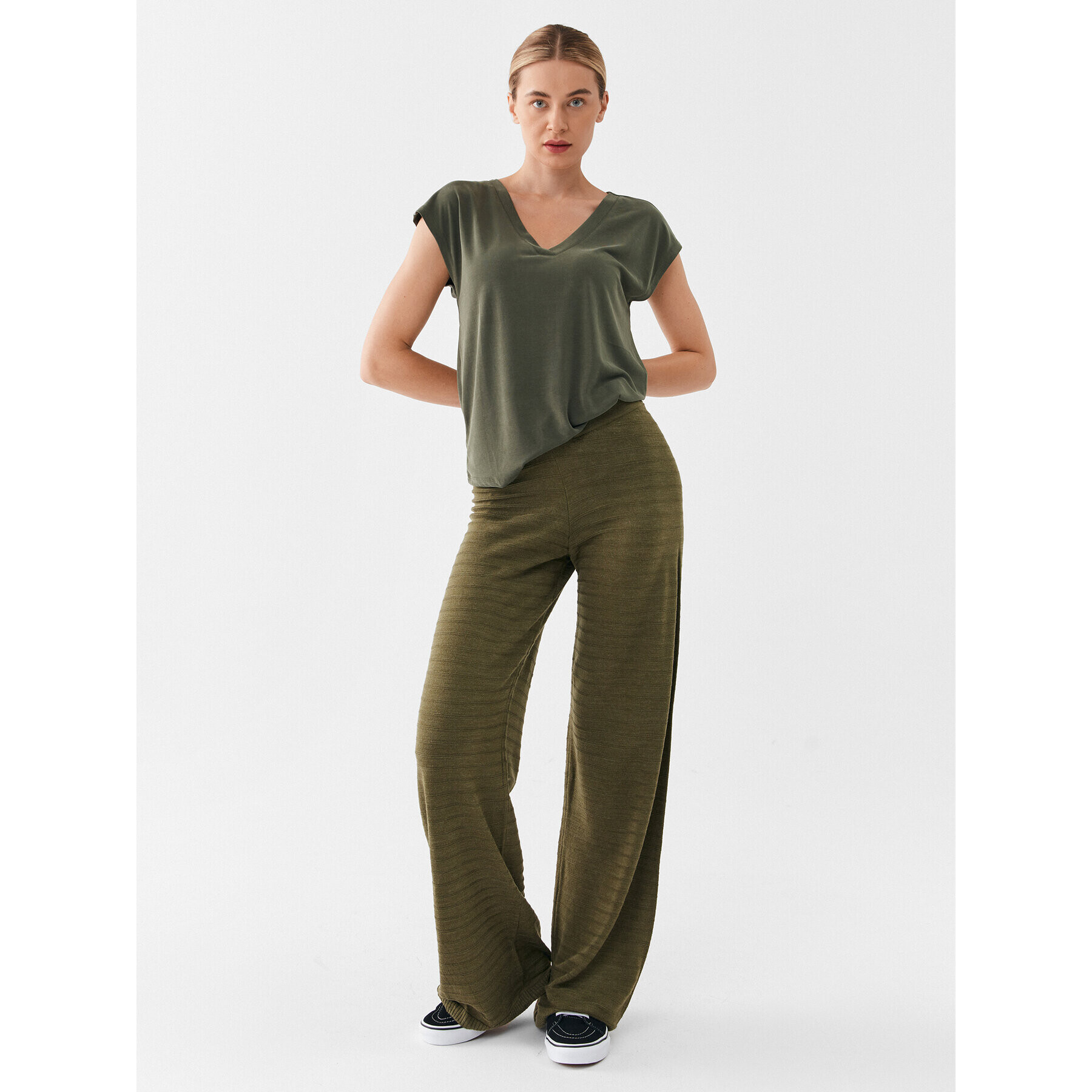 ONLY Pantaloni tricotați 15294501 Verde Wide Leg - Pled.ro