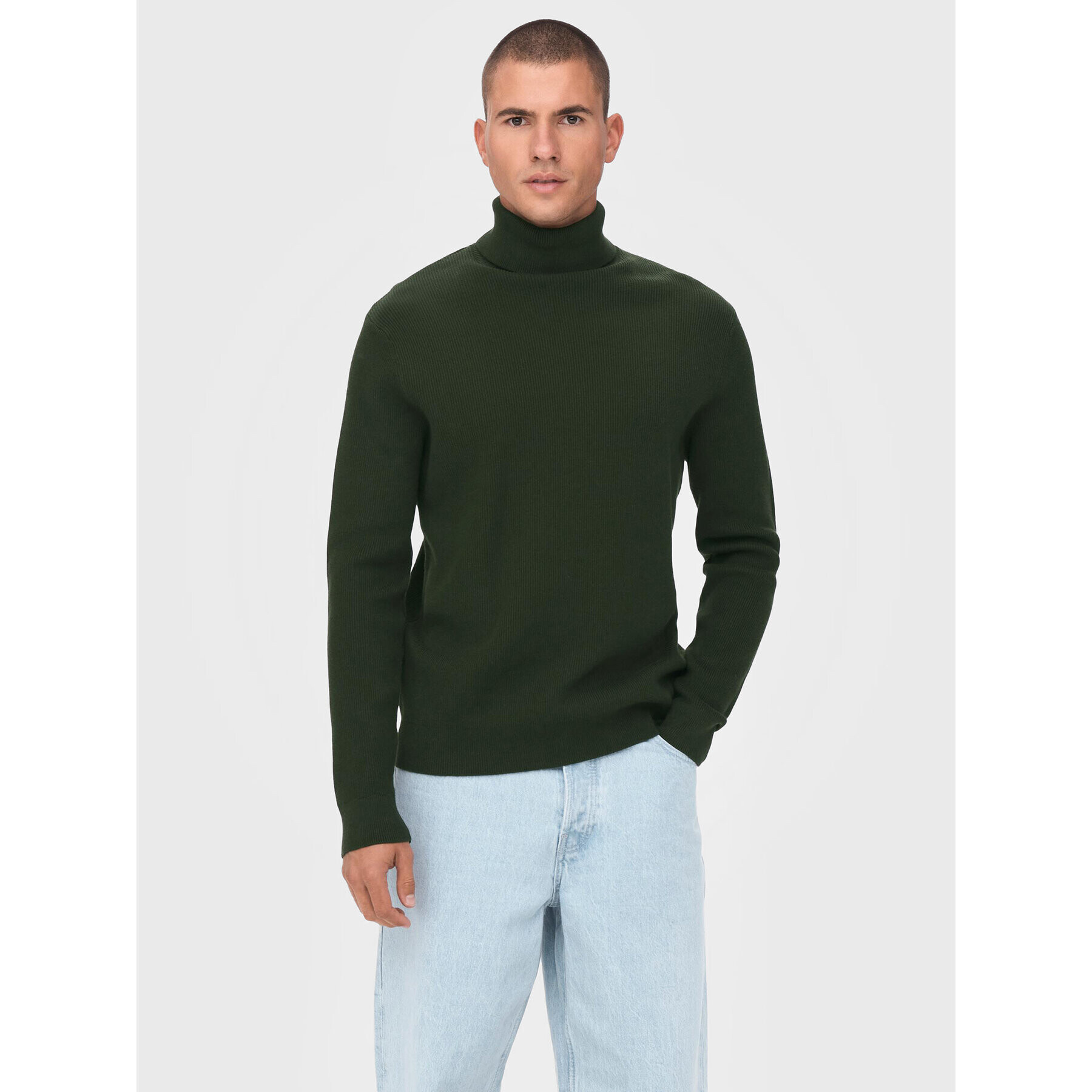 Only & Sons Bluză cu gât Phil 22023202 Verde Regular Fit - Pled.ro