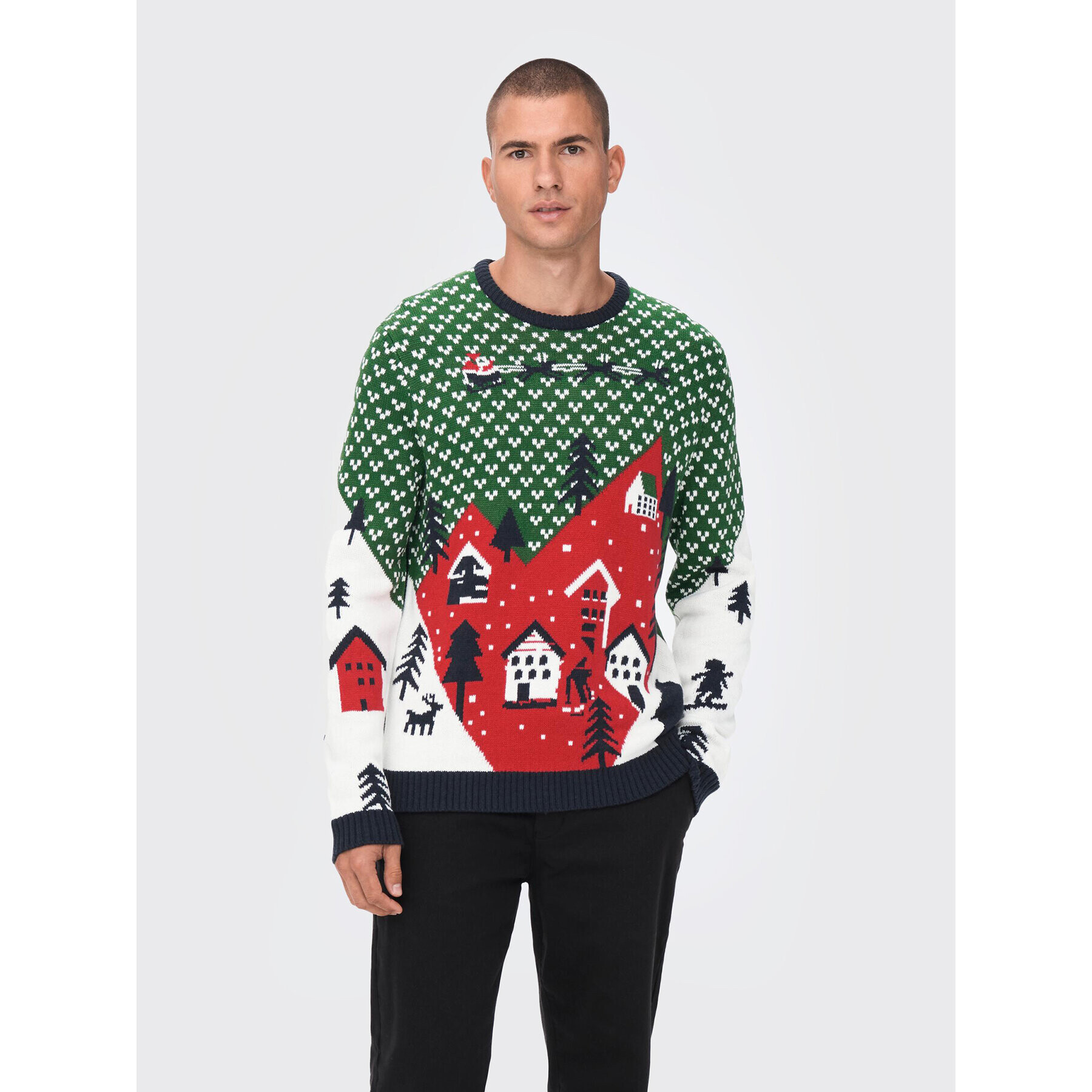 Only & Sons Pulover Xmas 22023349 Verde Regular Fit - Pled.ro